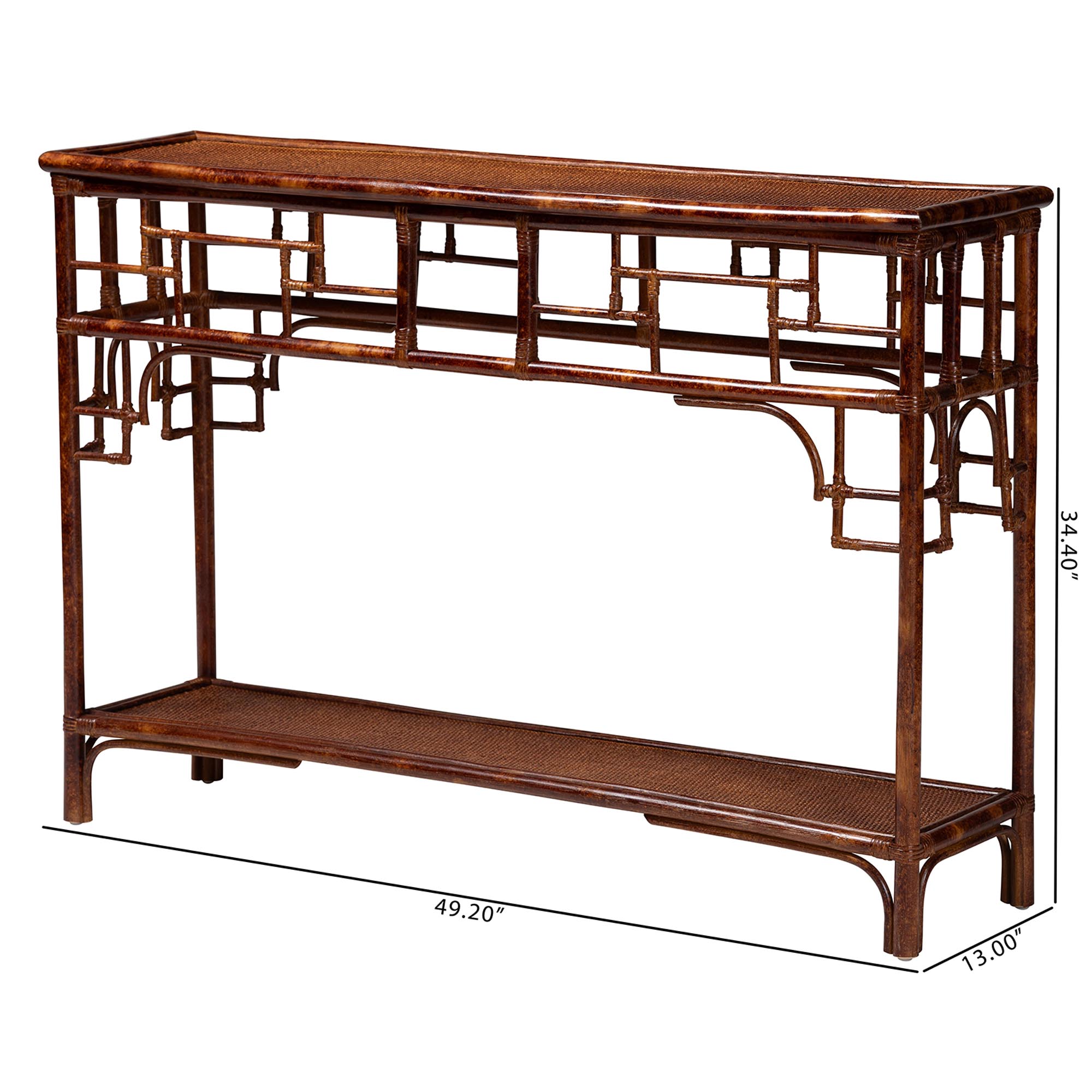 bali & pari Sebalio Tortoise Natural Rattan Console Table with Open Shelf - Vintage Style Accent Table for Entryway, Hallway or Coastal Living Space