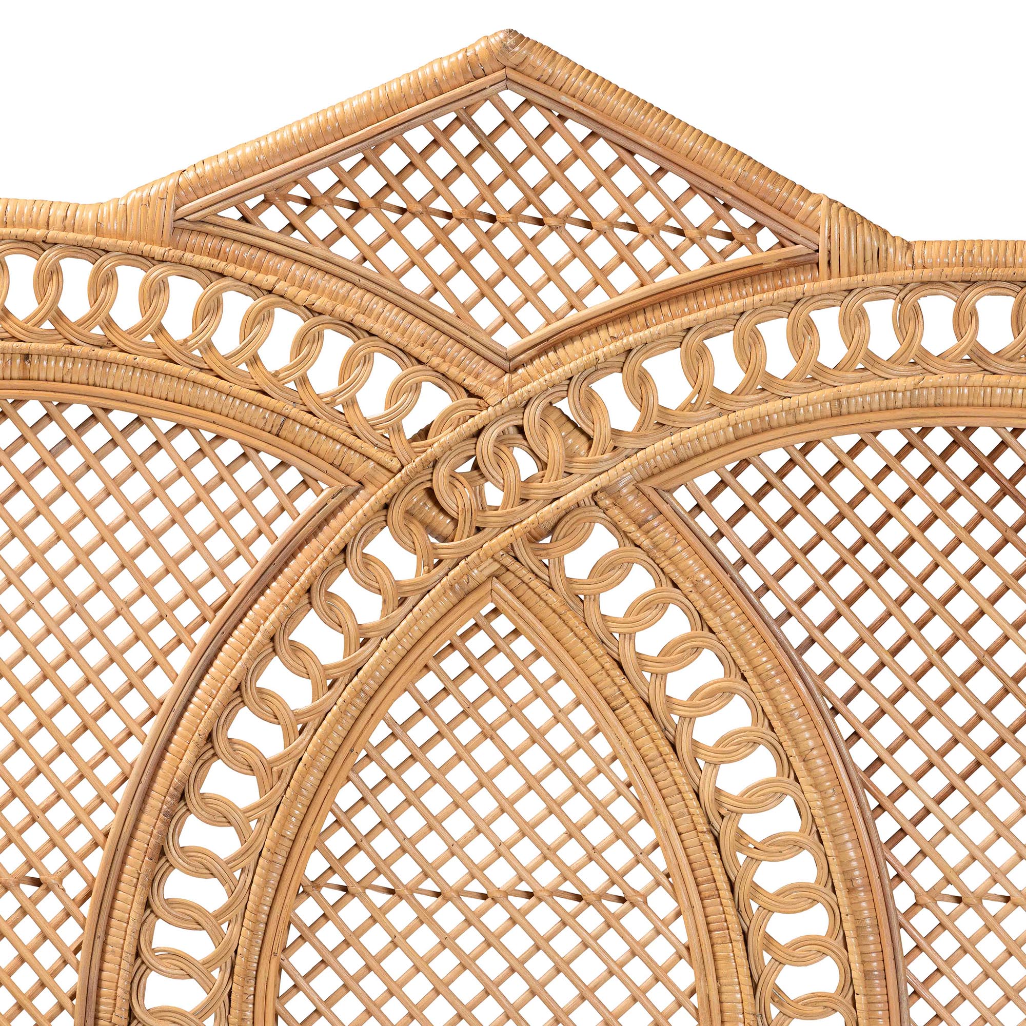 bali & pari Nerita Rattan Headboard - Handwoven Wicker Headboard Panel with Double Circle Design, Light Honey, Lightweight Coastal Bedroom Decor, Queen Size