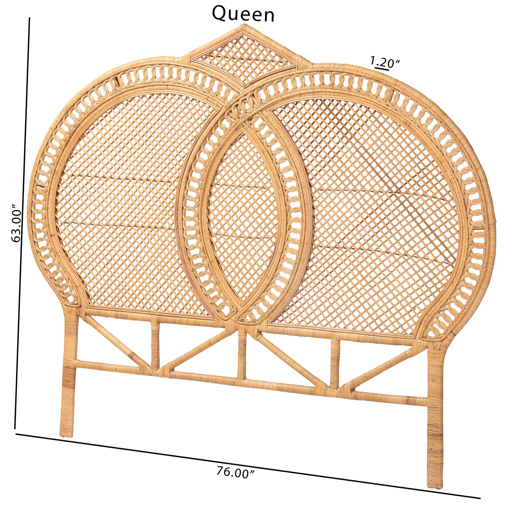 bali & pari Nerita Rattan Headboard - Handwoven Wicker Headboard Panel with Double Circle Design, Light Honey, Lightweight Coastal Bedroom Decor, Queen Size