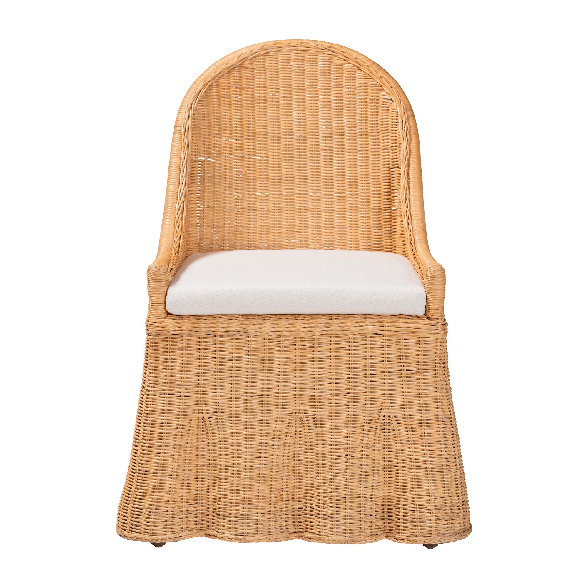 bali & pari Maya Natural Rattan Accent Chair - Hand Woven Wicker Dining Chair with Scalloped Skirt and Cushion, Coastal Boho Style Seating for Dining or Living Room, Light Honey