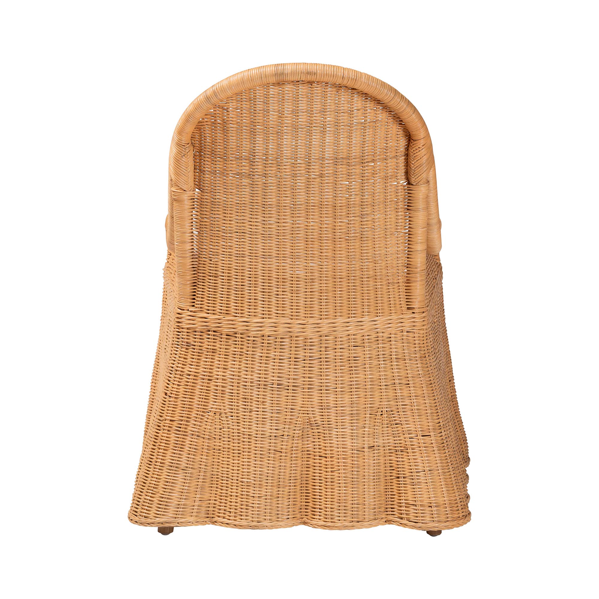bali & pari Maya Natural Rattan Accent Chair - Hand Woven Wicker Dining Chair with Scalloped Skirt and Cushion, Coastal Boho Style Seating for Dining or Living Room, Light Honey