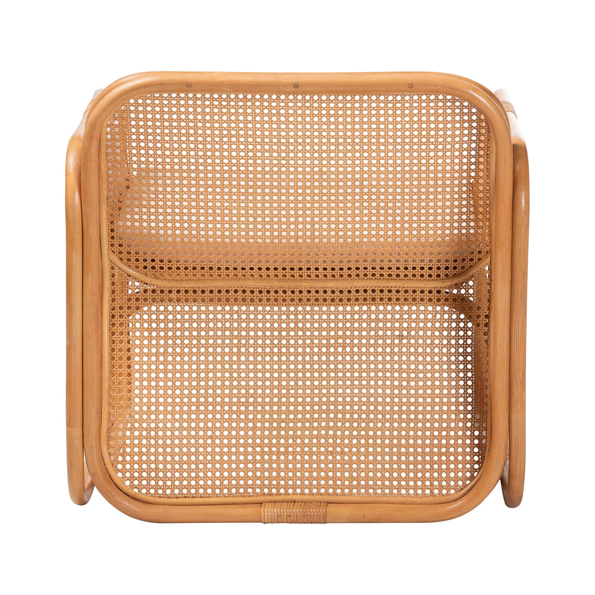 bali & pari Cambridge Natural Rattan Armchair - Handcrafted Lounge Chair with Cushion, Rounded Frame with Cane Woven Panels, Accent Seating for Living Room or Sunroom