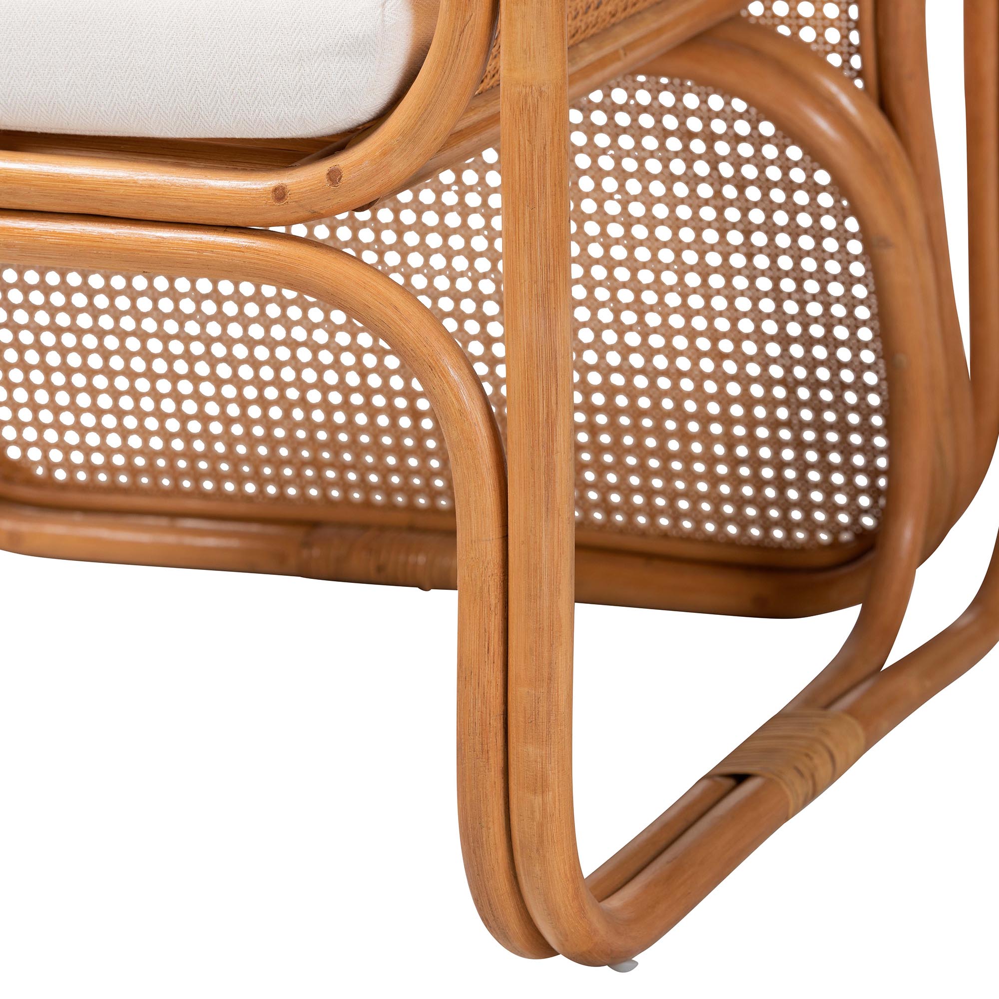 bali & pari Cambridge Natural Rattan Armchair - Handcrafted Lounge Chair with Cushion, Rounded Frame with Cane Woven Panels, Accent Seating for Living Room or Sunroom