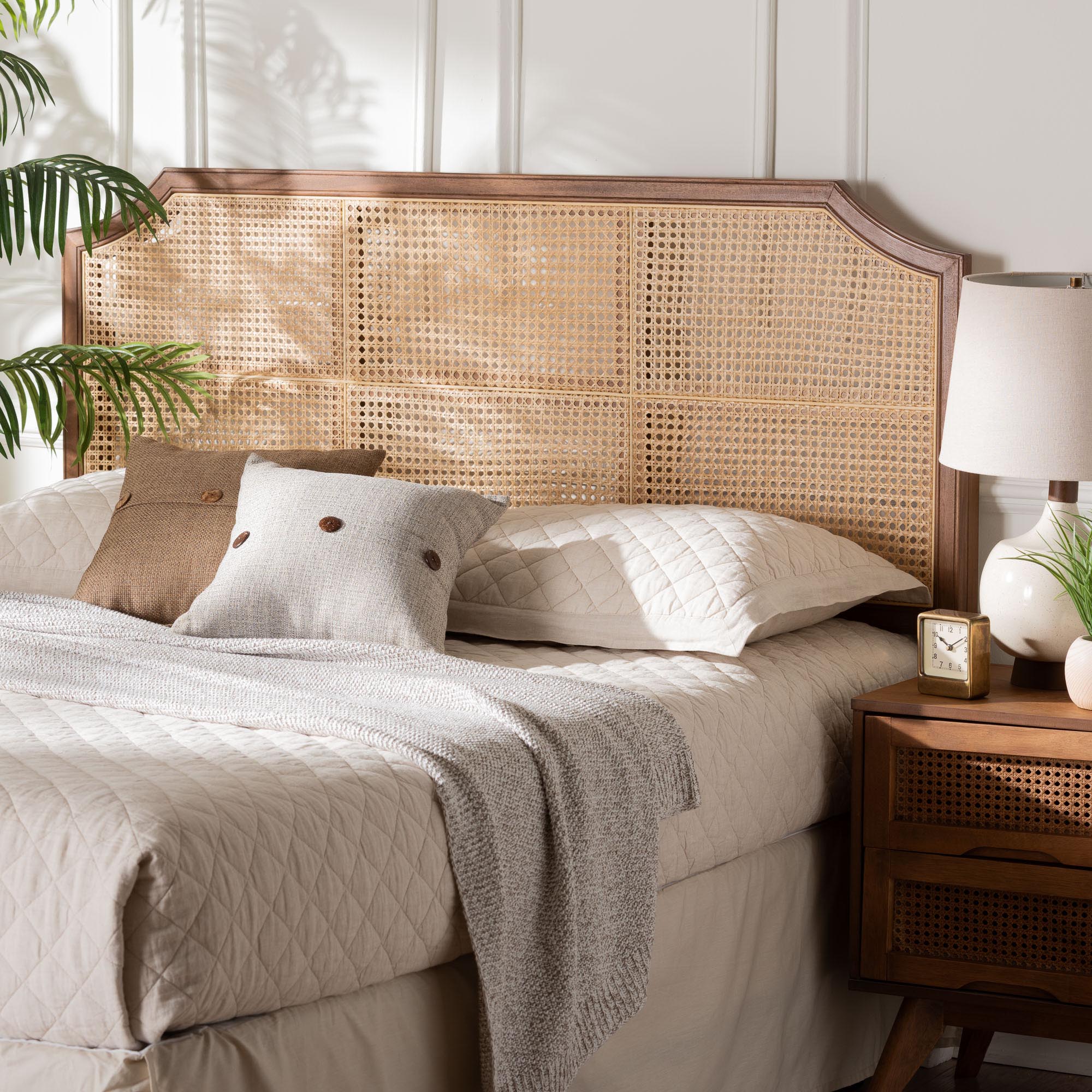 Baxton Studio Hermine Bamboo Woven Headboard - Solid Wood Bed Backrest Panel with Curved Top, Boho Coastal Bed Accent, Queen Size