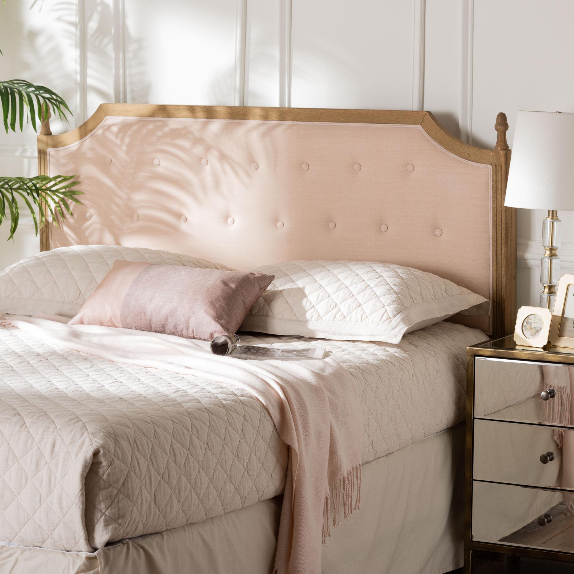 Baxton Studio Lourdes Upholstered Headboard with Solid Wood Frame - Tufted Backrest Panel with Curved Top, Elegant Bedroom Decor, Queen Size