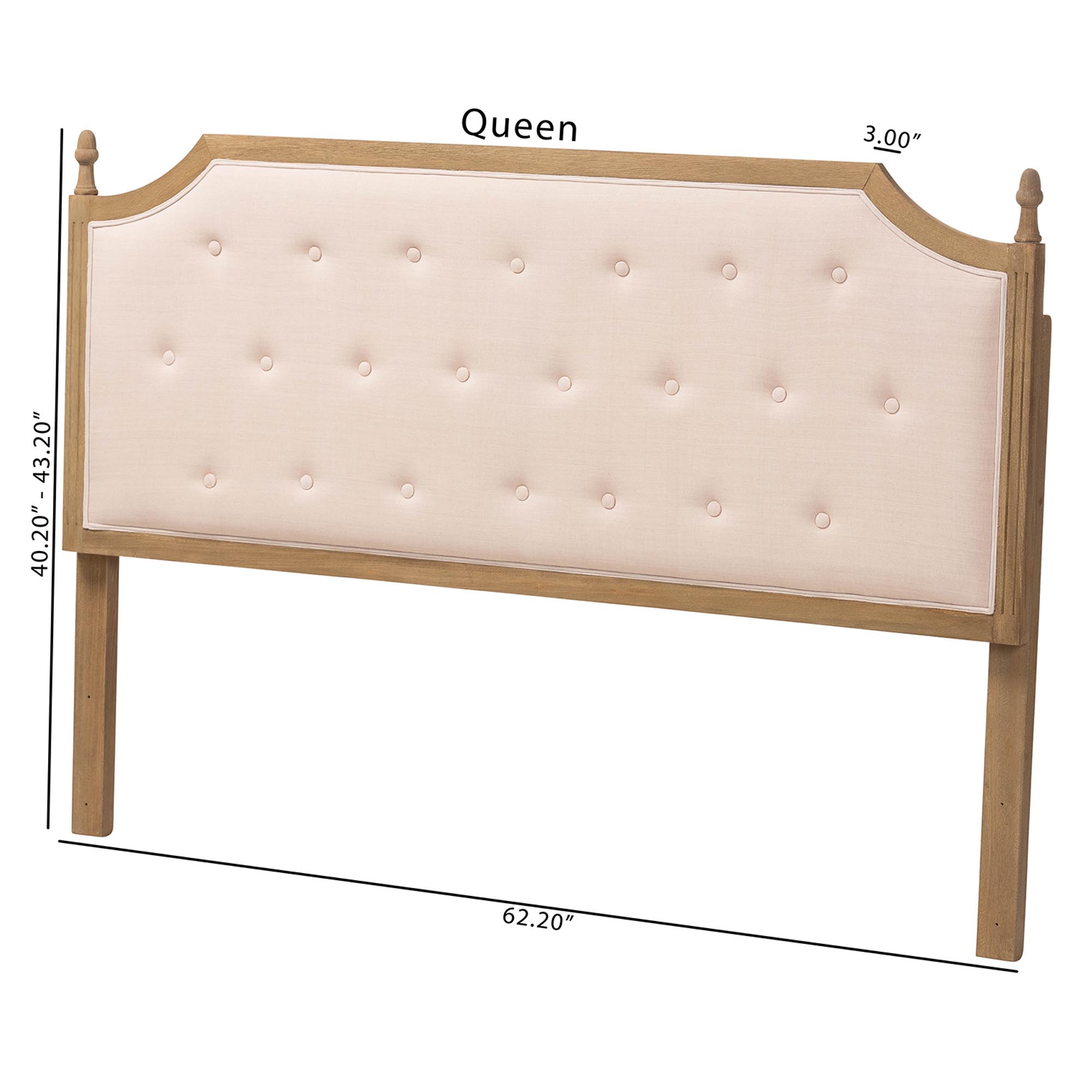 Baxton Studio Lourdes Upholstered Headboard with Solid Wood Frame - Tufted Backrest Panel with Curved Top, Elegant Bedroom Decor, Queen Size