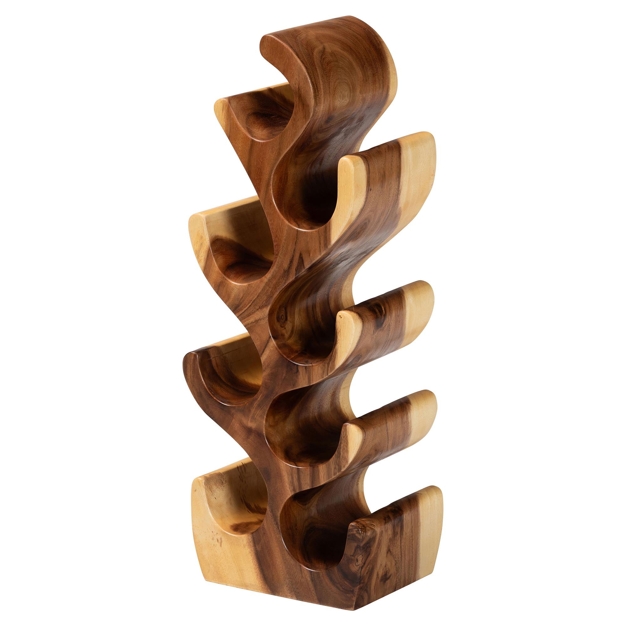 bali & pari Matana Suar Wood Wine Rack with 8-Bottle Capacity, Modern Rustic Wine Organizer Stand with Tree Branch Design, Free-Standing Display for Countertop Home Bar or Kitchen