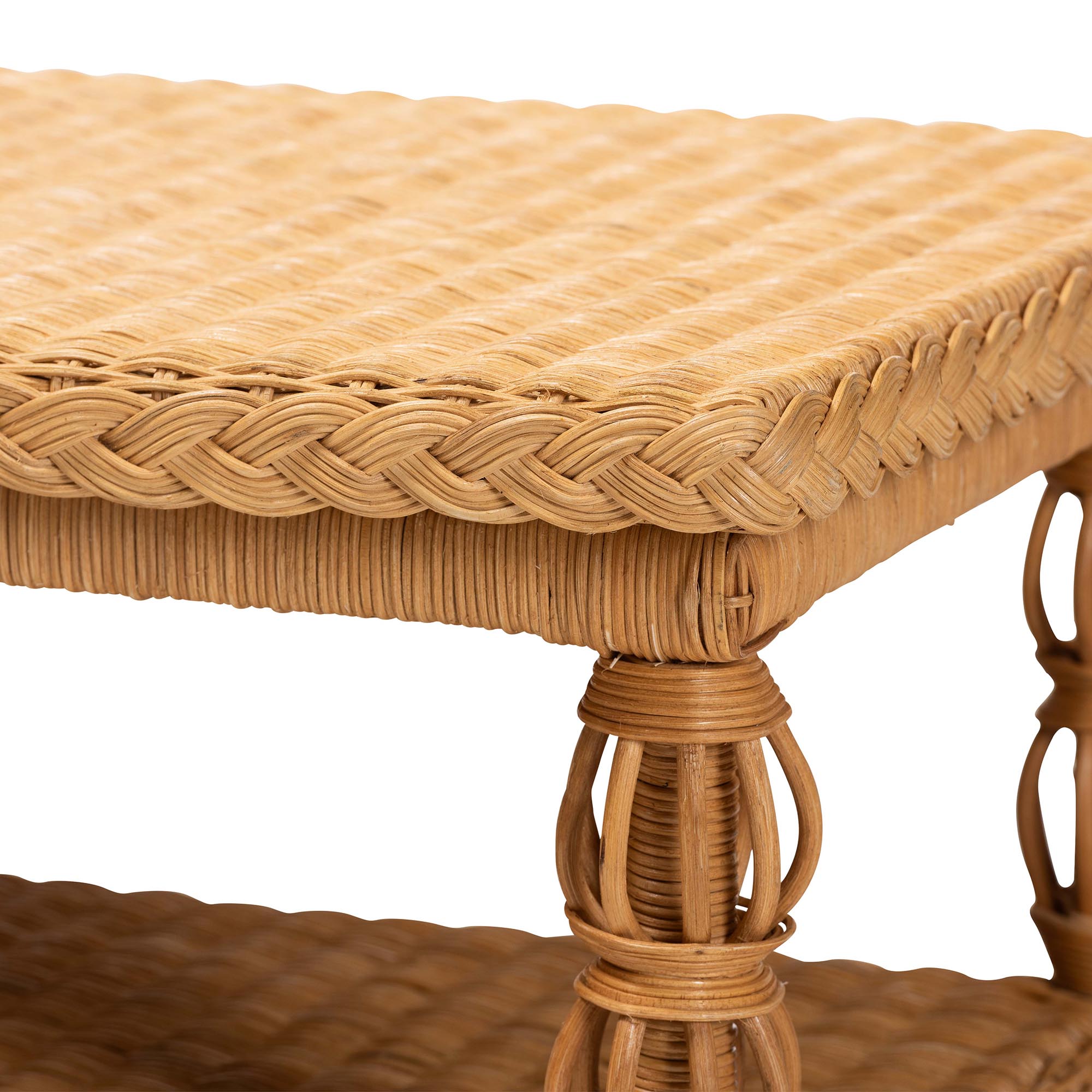 bali & pari Dolby Natural Rattan Coffee Table - Handwoven Wicker Accent Table with Lower Shelf, Coastal Boho Style Living Room Centerpiece