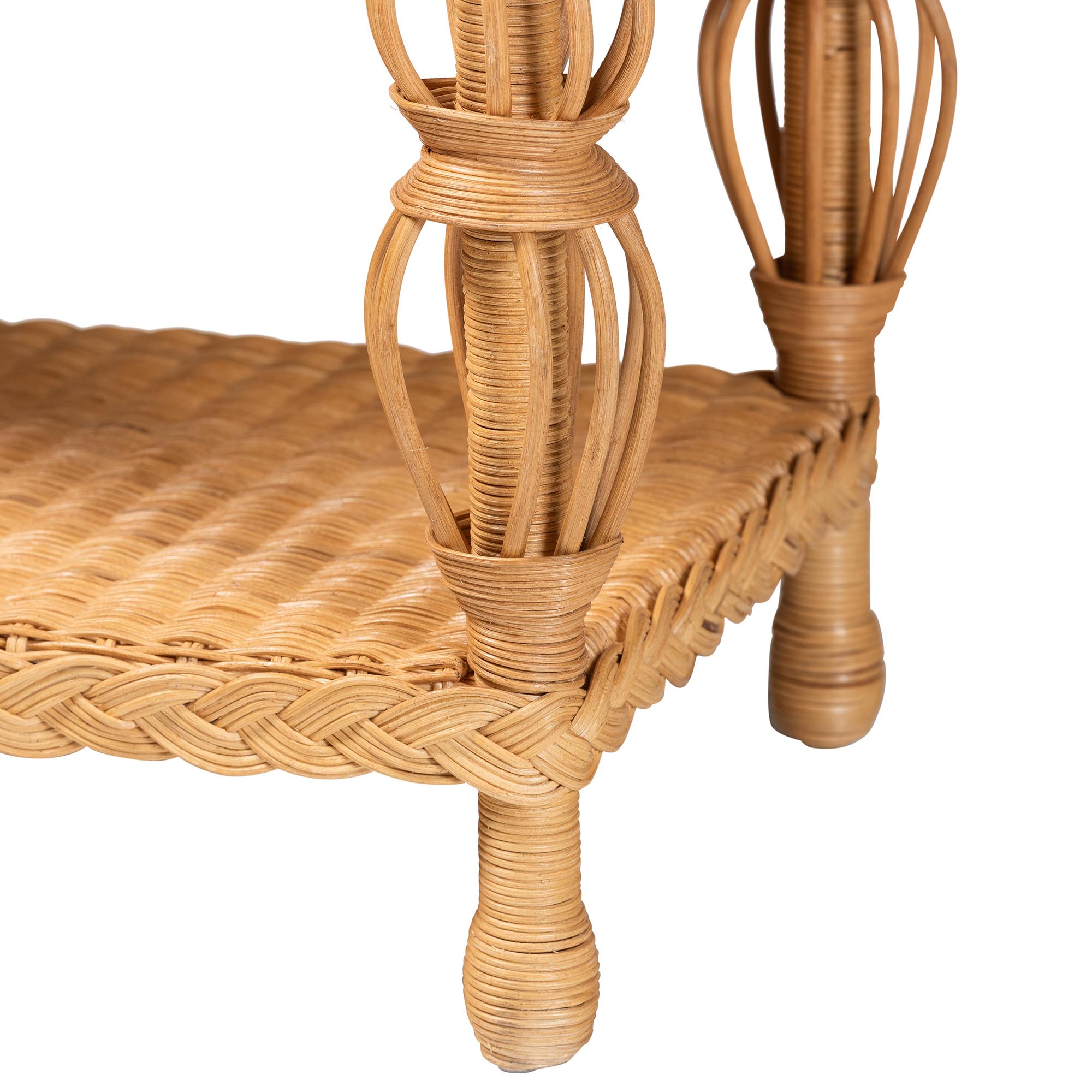 bali & pari Dolby Natural Rattan Console Table - Handwoven Wicker Accent Table with Openwork Design and Lower Shelf, Coastal Boho Style for Entryway or Living Room