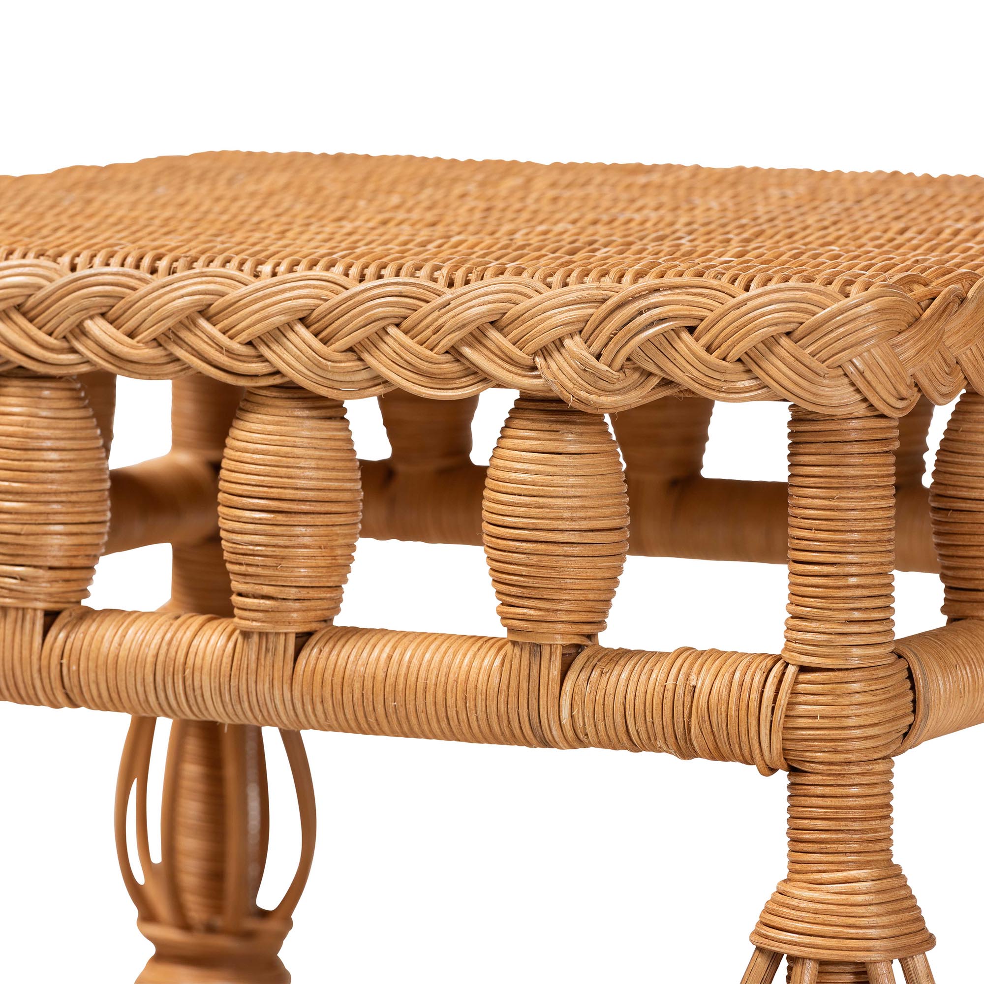 bali & pari Dolby Natural Rattan End Table - Handwoven Wicker Side Table with Lower Shelf, Coastal Boho Style Accent Table for Living Room or Bedroom
