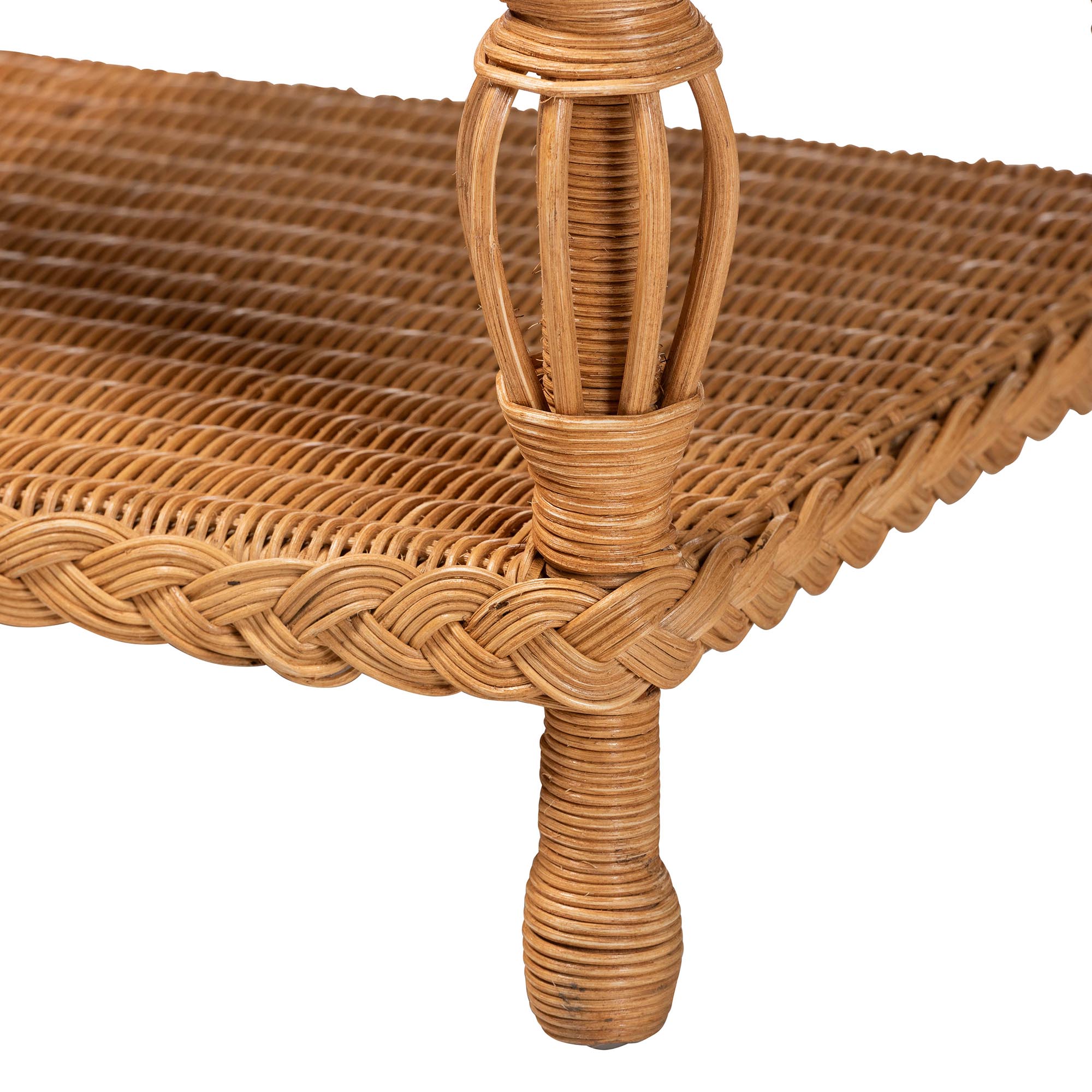 bali & pari Dolby Natural Rattan End Table - Handwoven Wicker Side Table with Lower Shelf, Coastal Boho Style Accent Table for Living Room or Bedroom