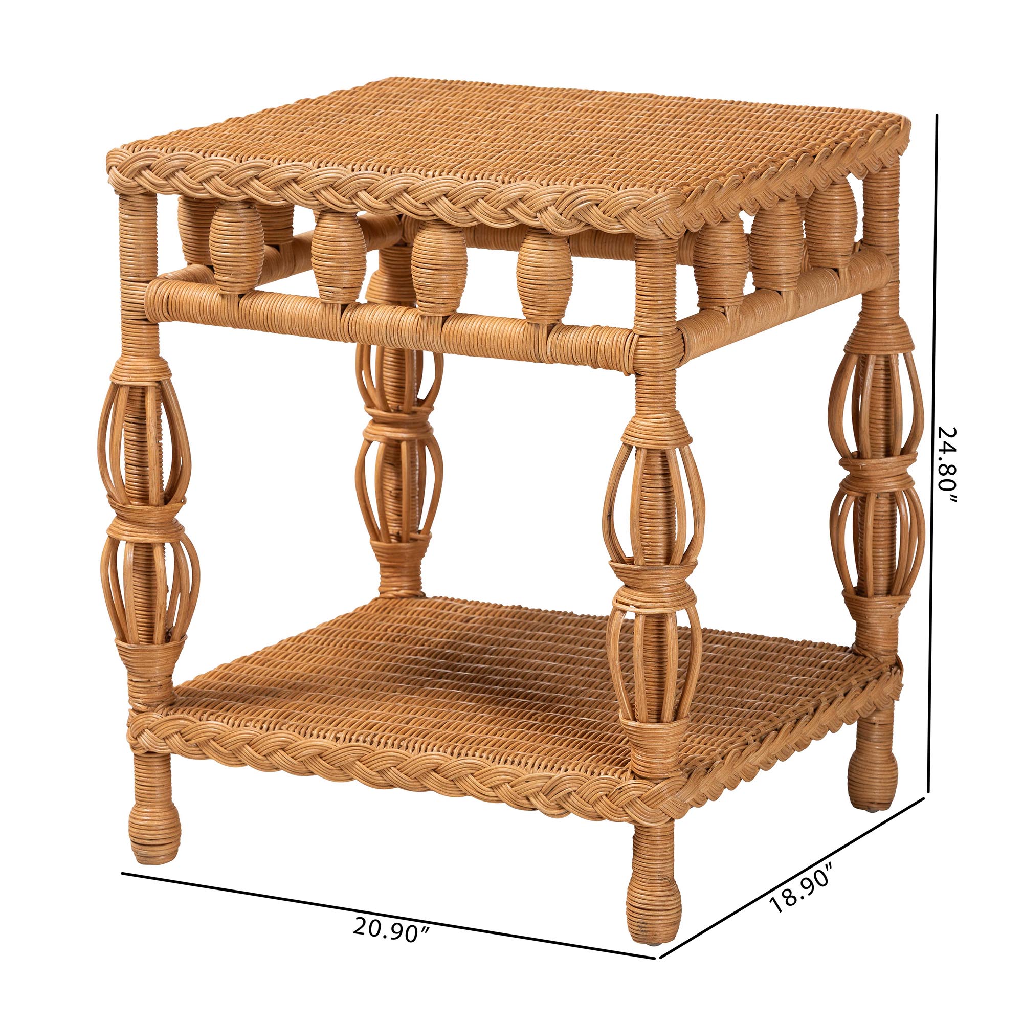 bali & pari Dolby Natural Rattan End Table - Handwoven Wicker Side Table with Lower Shelf, Coastal Boho Style Accent Table for Living Room or Bedroom
