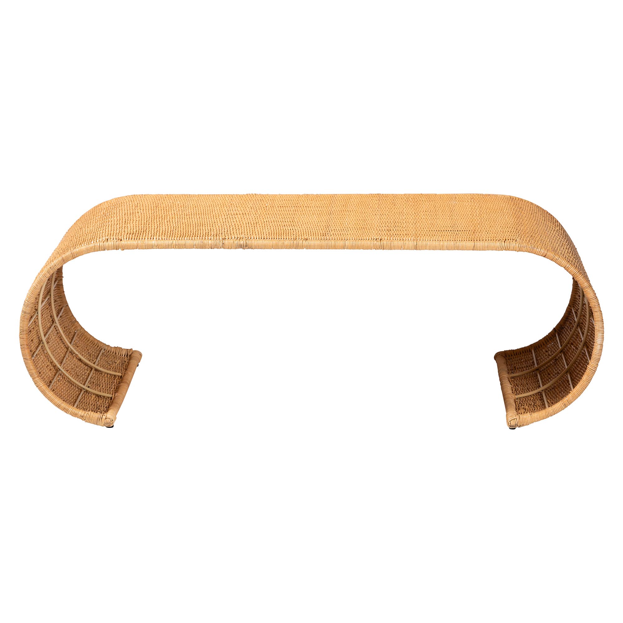 bali & pari Palm Waterfall Natural Rattan Coffee Table - Handwoven Wicker Centerpiece with Curved Silhouette for Boho, Coastal, or Tropical Living Room and Lounge Area
