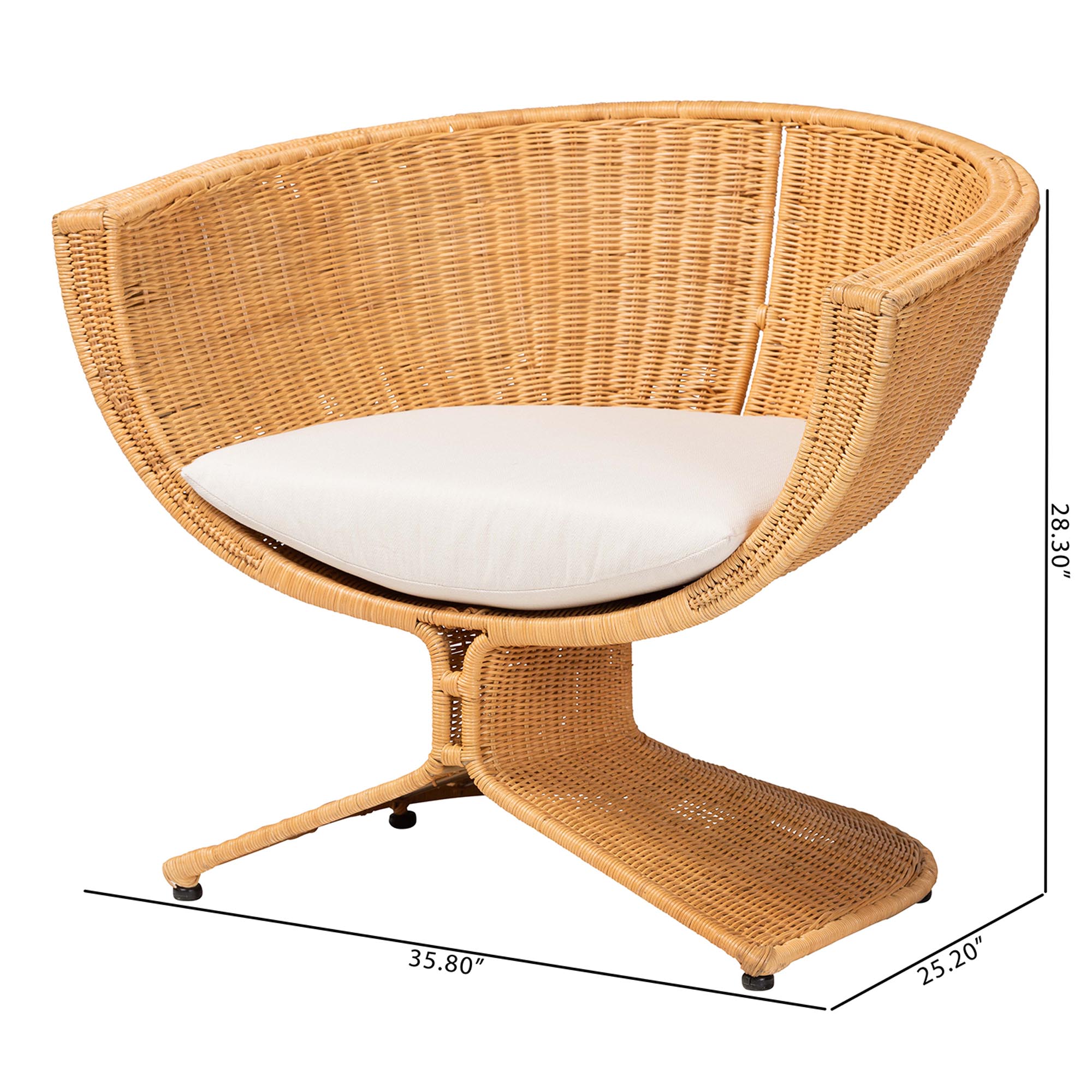 bali & pari Reya Natural Rattan Lounge Chair - Handwoven Wicker Accent Seating with Pedestal Base for Modern Boho, Coastal, or Tropical Living Room Spaces