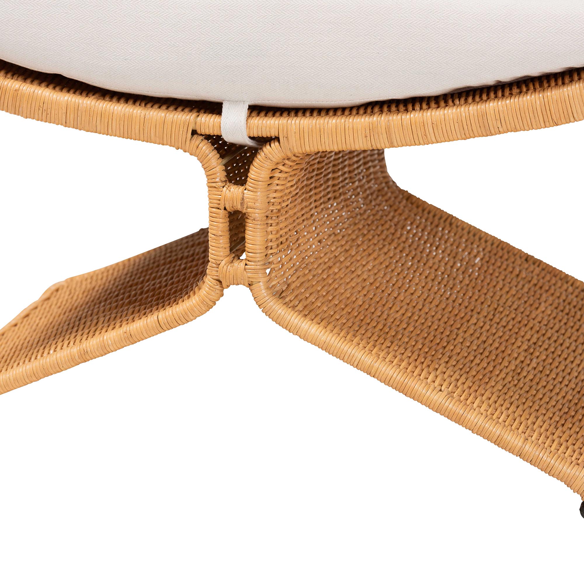 bali & pari Reya Natural Rattan Footstool - Sculptural Handwoven Ottoman with Pedestal Base for Boho, Coastal, or Tropical Lounge and Living Spaces