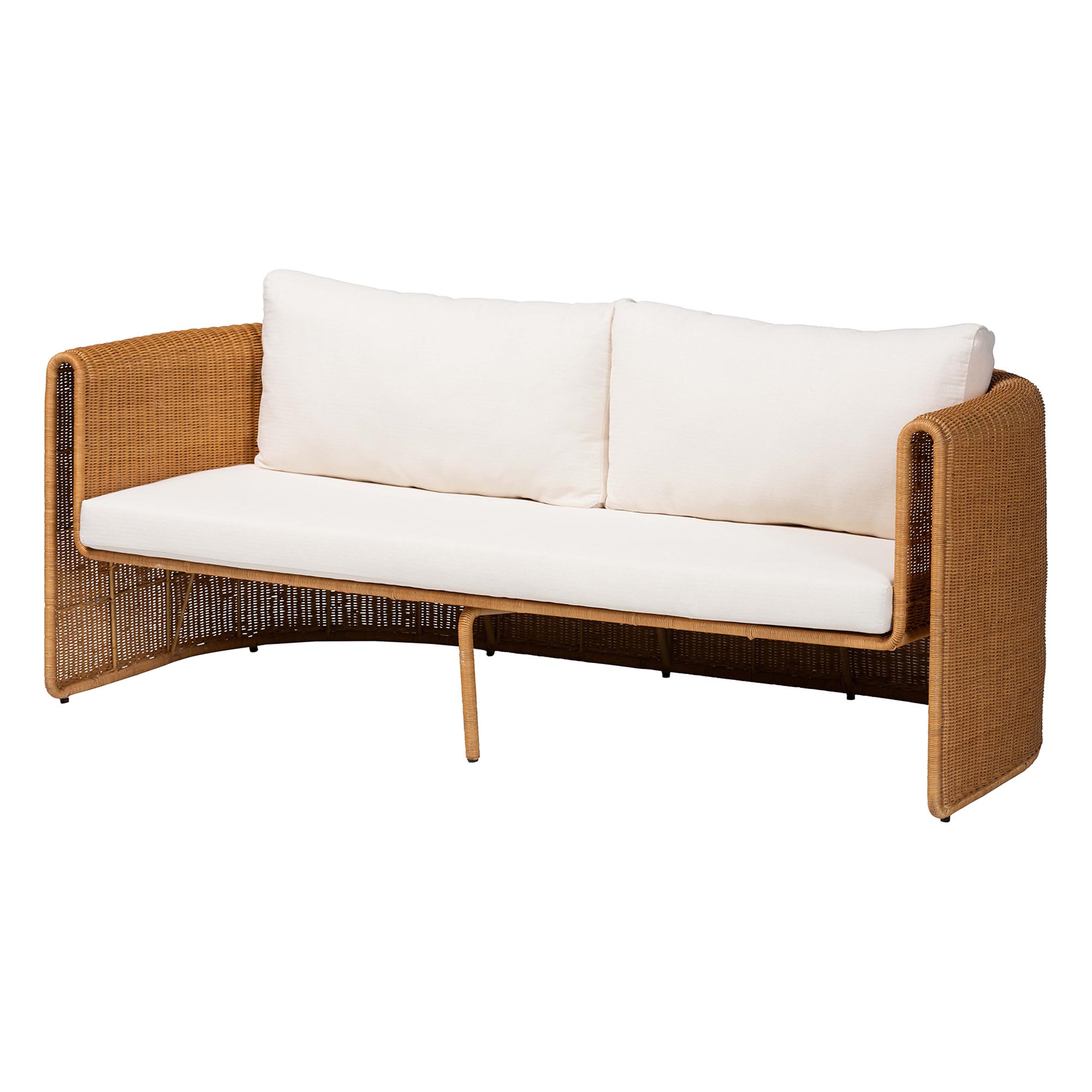 bali & pari Carina Natural Rattan 3-Piece Living Room Set - Lounge Sofa and Armchairs with Handwoven U-Shaped Design for Boho, Coastal, or Tropical Interiors