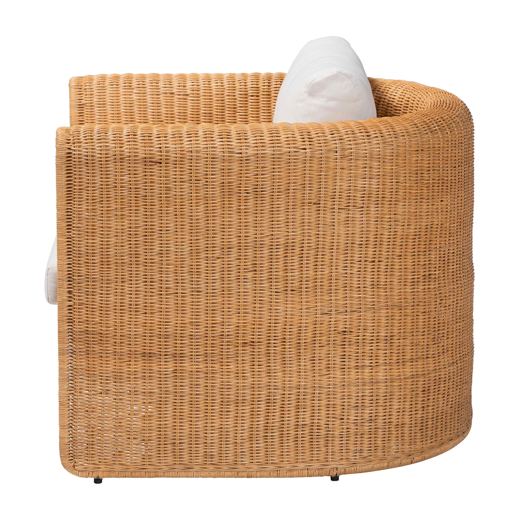 bali & pari Carina Natural Rattan Armchair with Cushion - Handwoven Lounge Chair with U-Shaped Silhouette and Deep Seating for Boho, Coastal, or Tropical Living Spaces