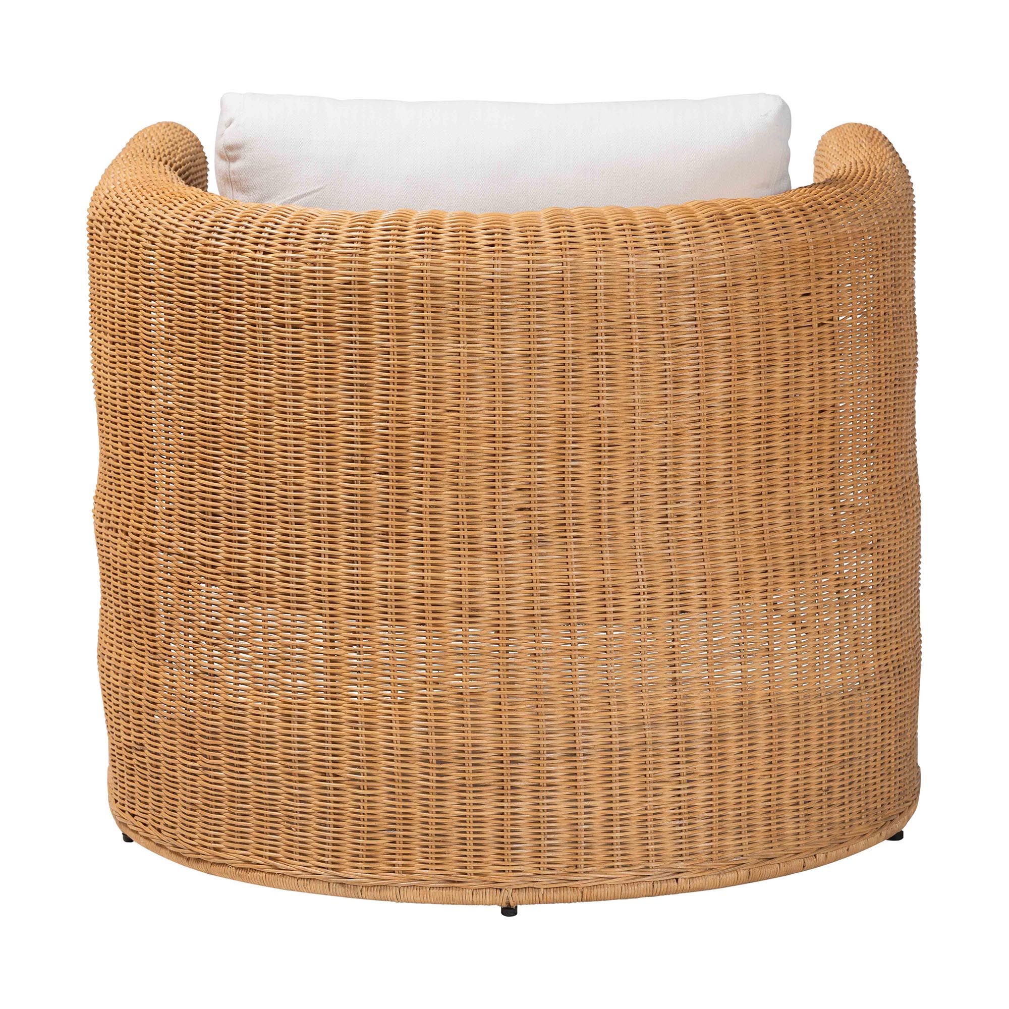bali & pari Carina Natural Rattan Armchair with Cushion - Handwoven Lounge Chair with U-Shaped Silhouette and Deep Seating for Boho, Coastal, or Tropical Living Spaces