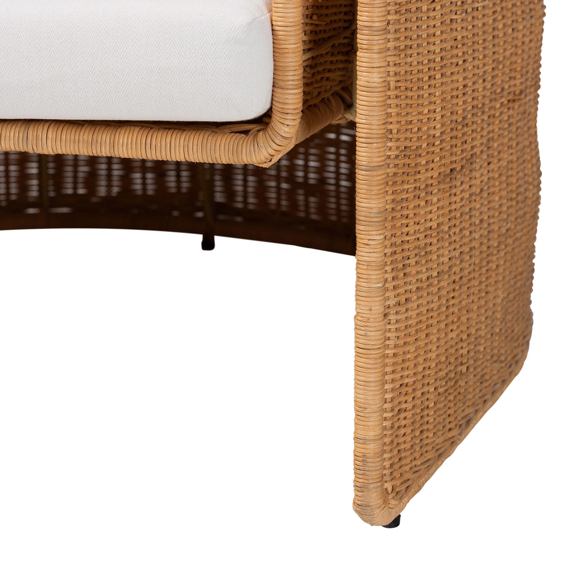 bali & pari Carina Natural Rattan Armchair with Cushion - Handwoven Lounge Chair with U-Shaped Silhouette and Deep Seating for Boho, Coastal, or Tropical Living Spaces