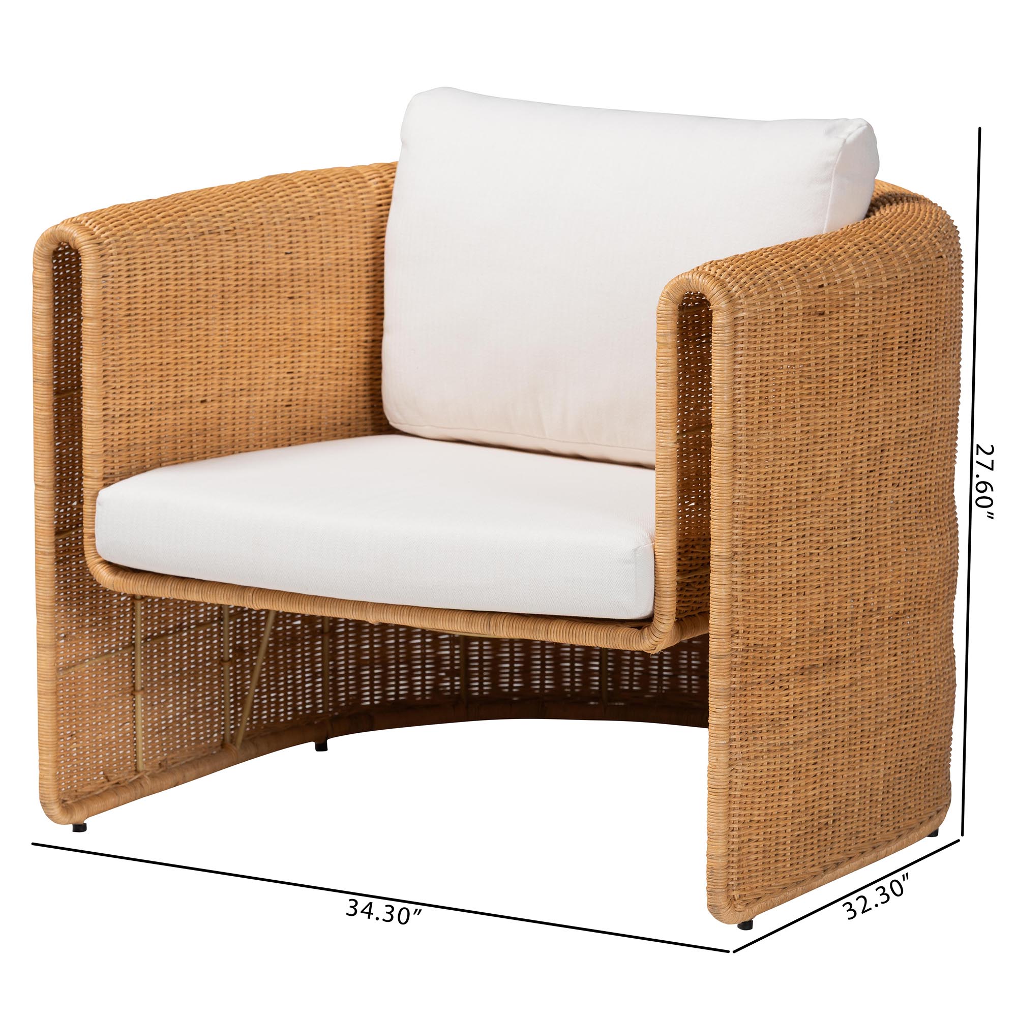bali & pari Carina Natural Rattan Armchair with Cushion - Handwoven Lounge Chair with U-Shaped Silhouette and Deep Seating for Boho, Coastal, or Tropical Living Spaces