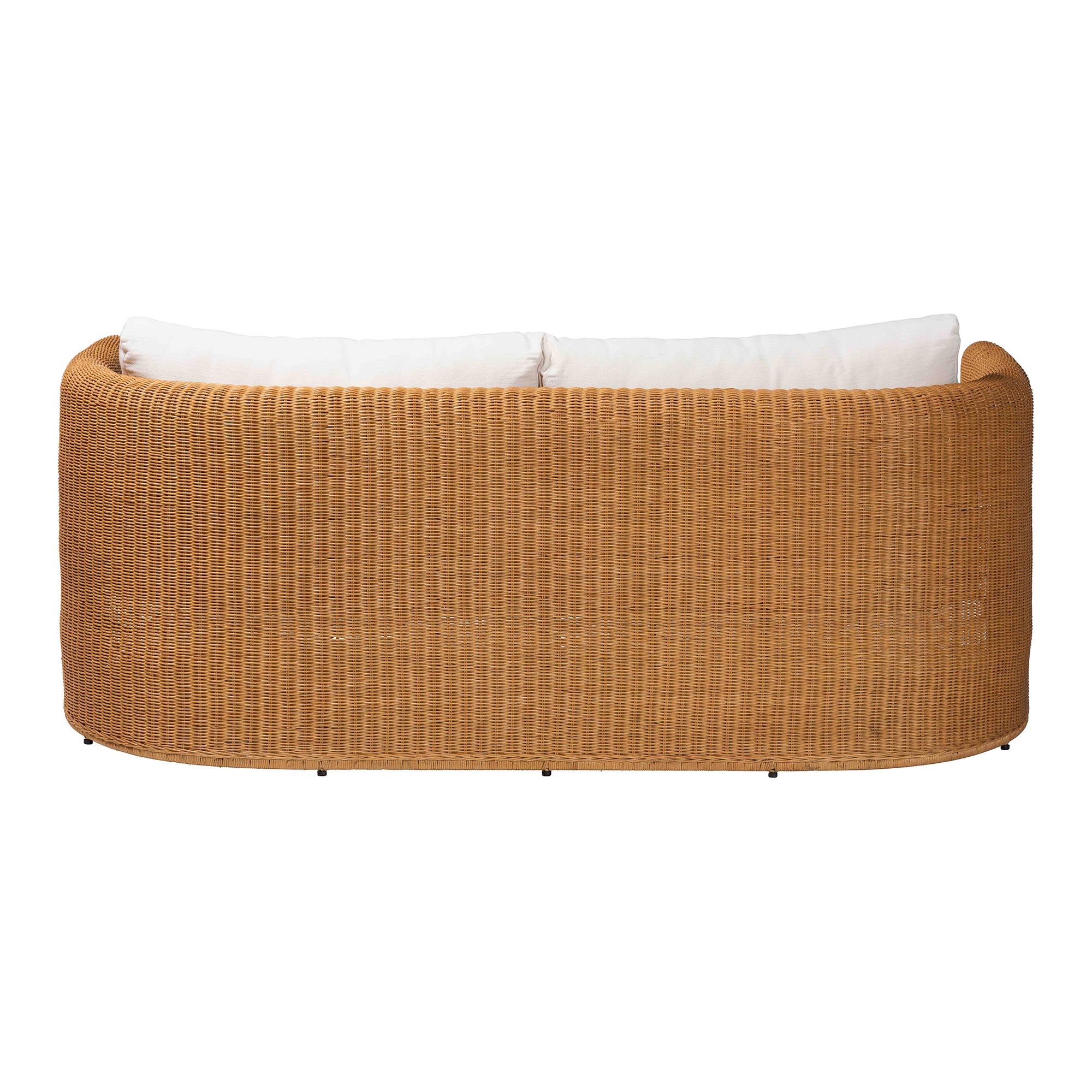 bali & pari Carina Natural Rattan Sofa with Cushion - Handwoven 3-Seater Couch with U-Shaped Sculptural Frame and Deep Seating for Boho, Coastal, or Tropical Living Spaces
