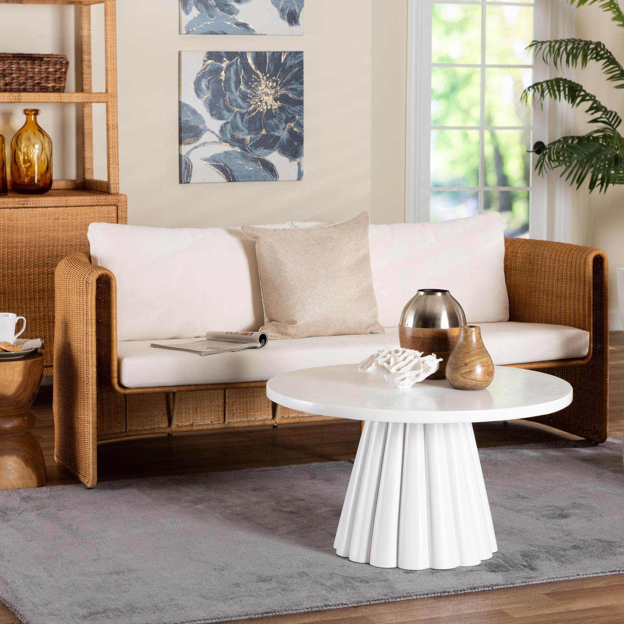 bali & pari Carina Natural Rattan Sofa with Cushion - Handwoven 3-Seater Couch with U-Shaped Sculptural Frame and Deep Seating for Boho, Coastal, or Tropical Living Spaces