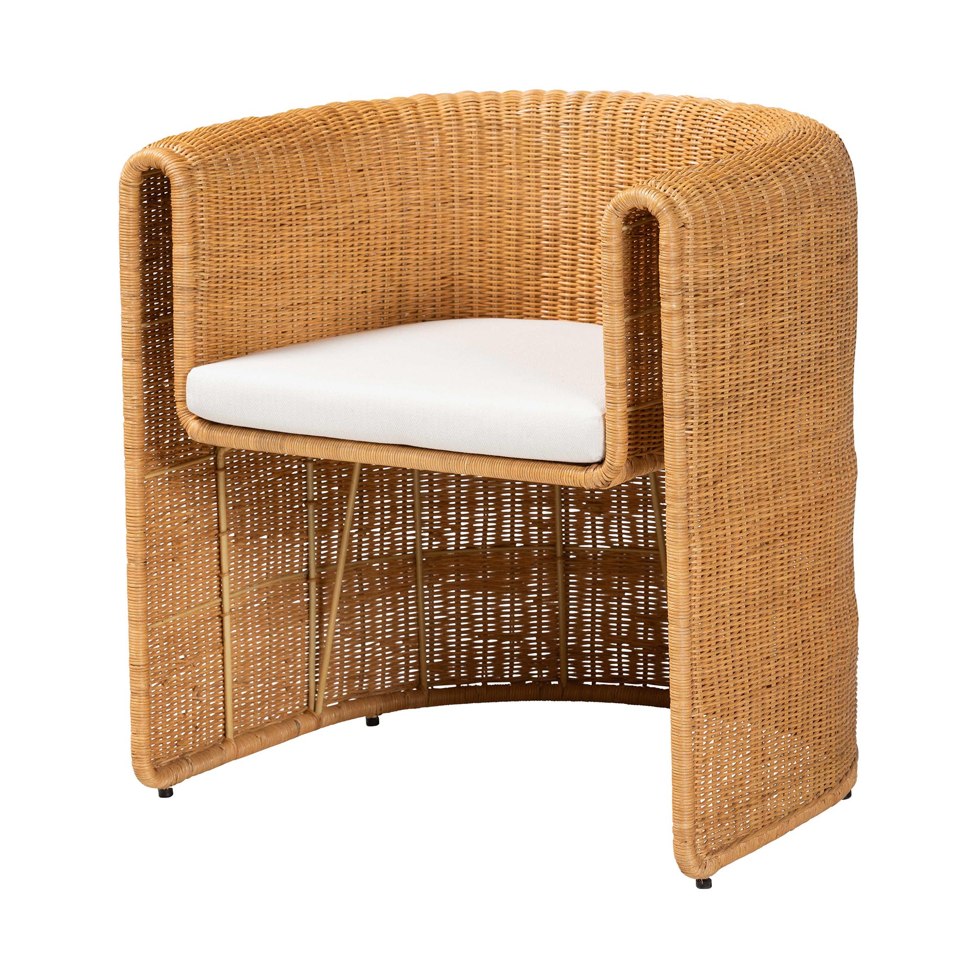 bali & pari Ayumi 5-Piece Round Rattan Dining Set - Handwoven Wicker Scalloped Table and 4 Barrel Chairs, Coastal Kitchen or Sunroom Furniture