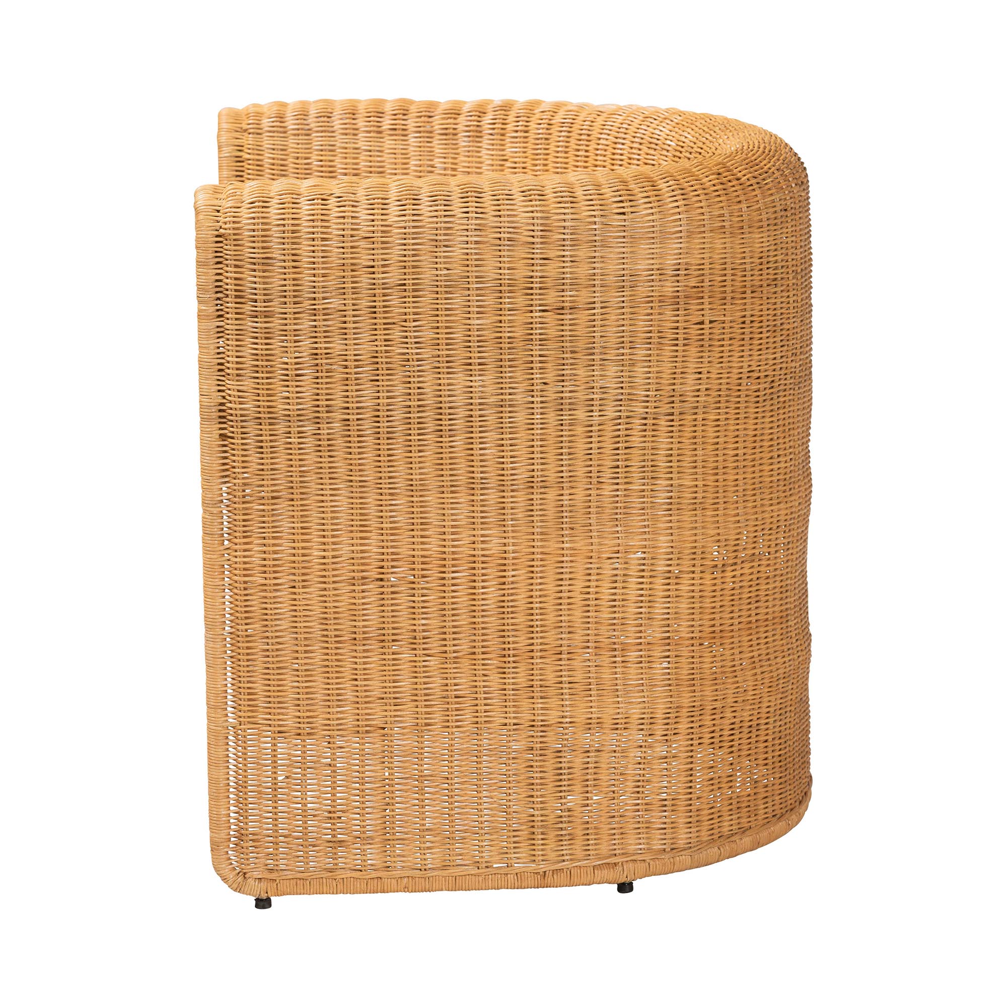 bali & pari Carina Natural Rattan Barrel Dining Chair - Handwoven Wicker Accent Chair with Curved Backrest and Removable Cushion, Coastal Boho Kitchen or Dining Room Seating