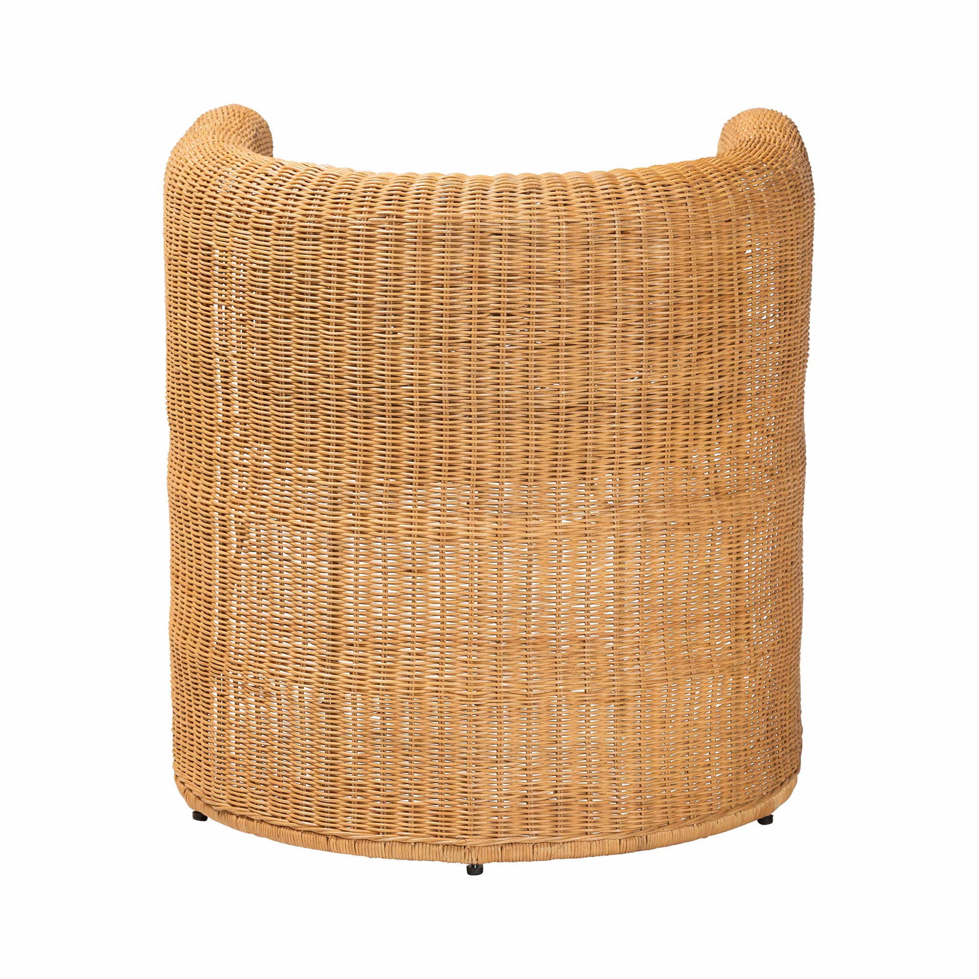 bali & pari Carina Natural Rattan Barrel Dining Chair - Handwoven Wicker Accent Chair with Curved Backrest and Removable Cushion, Coastal Boho Kitchen or Dining Room Seating