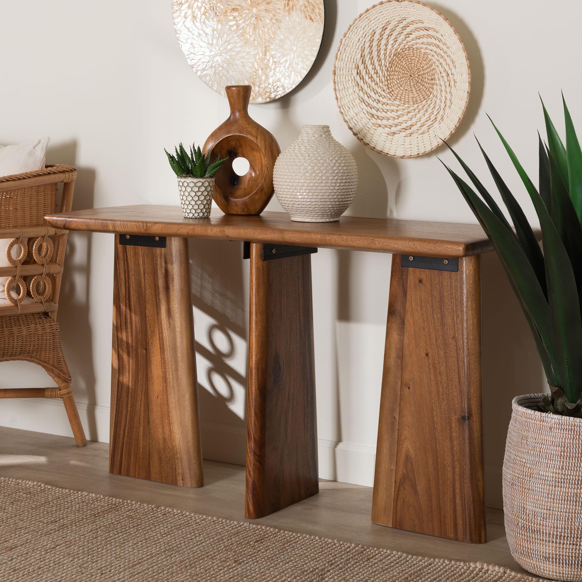bali & pari Caruso Suar Wood Console Table - Live Edge Statement Table for Entryway or Living Room
