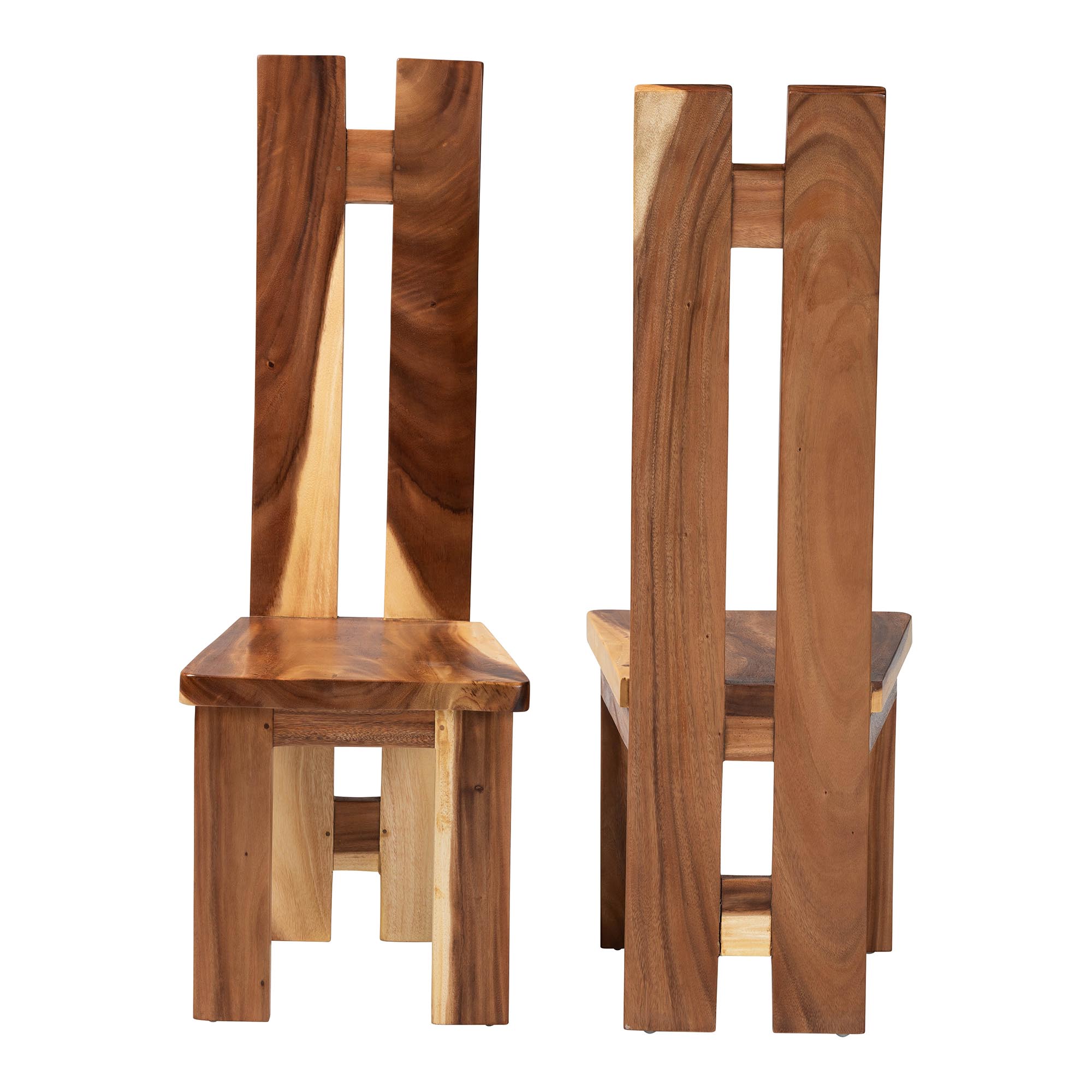 bali & pari Lin Suar Wood Dining Chair Set of 2 - Handcrafted Solid Wood Chair with Natural Grain Pattern, Rustic Modern Accent Seating for Dining Room or Kitchen