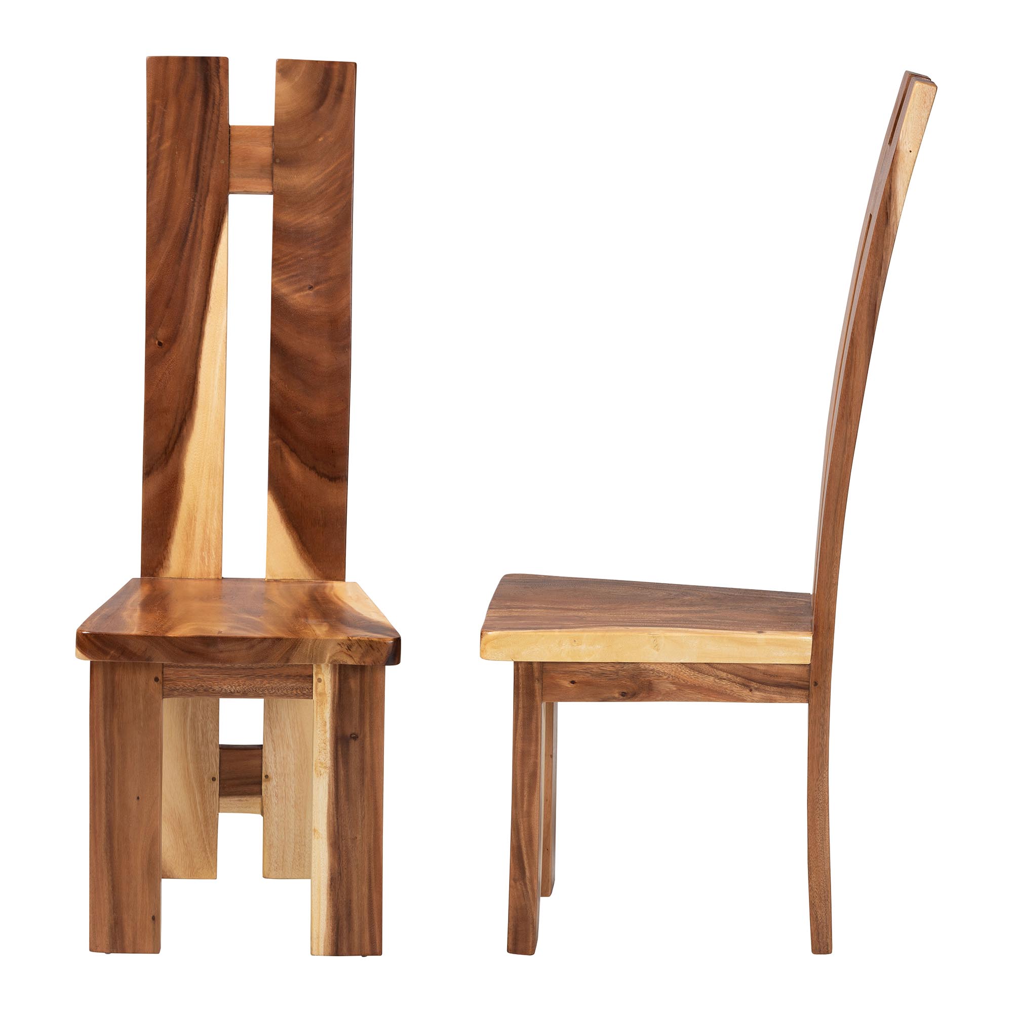 bali & pari Lin Suar Wood Dining Chair Set of 2 - Handcrafted Solid Wood Chair with Natural Grain Pattern, Rustic Modern Accent Seating for Dining Room or Kitchen