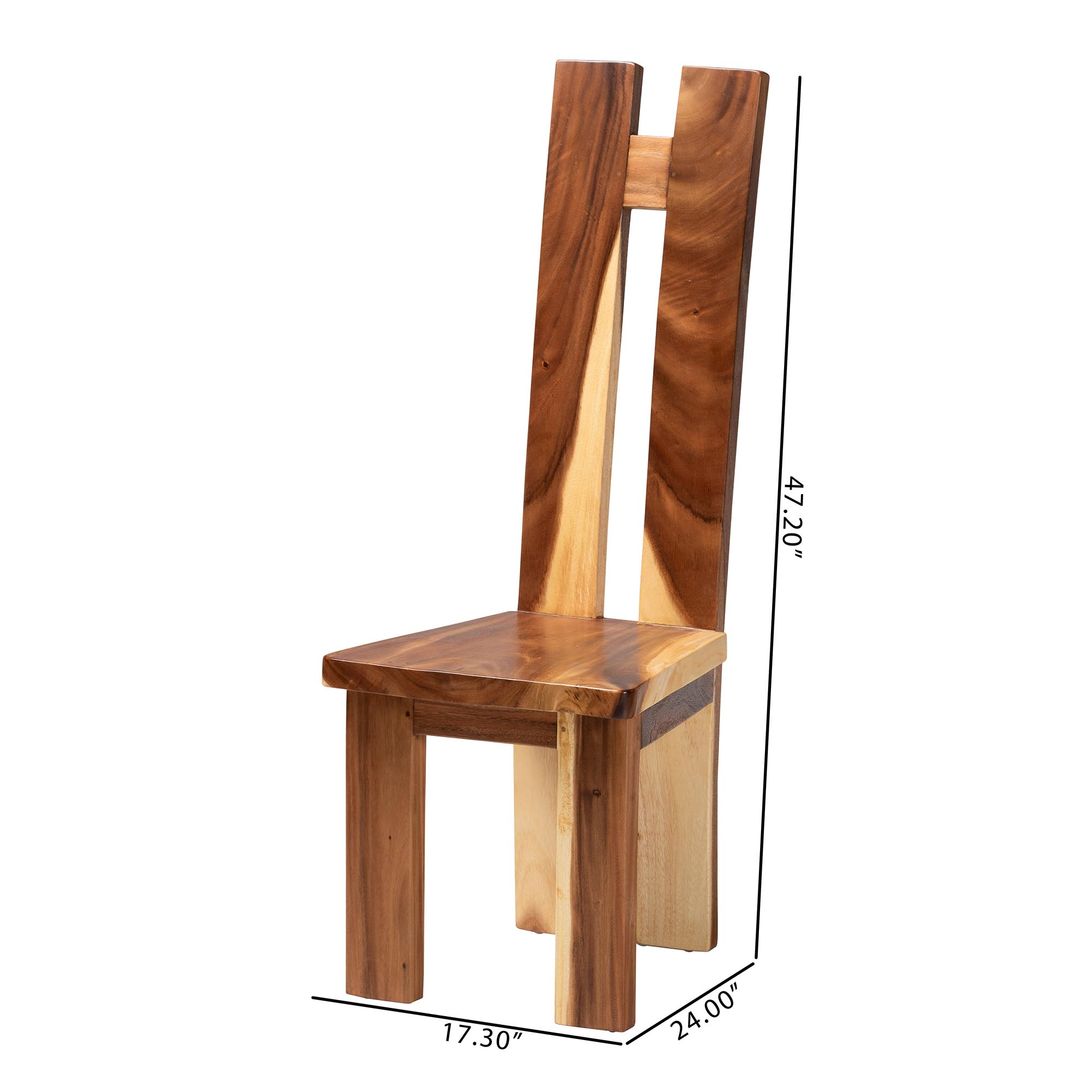 bali & pari Lin Suar Wood Dining Chair Set of 2 - Handcrafted Solid Wood Chair with Natural Grain Pattern, Rustic Modern Accent Seating for Dining Room or Kitchen