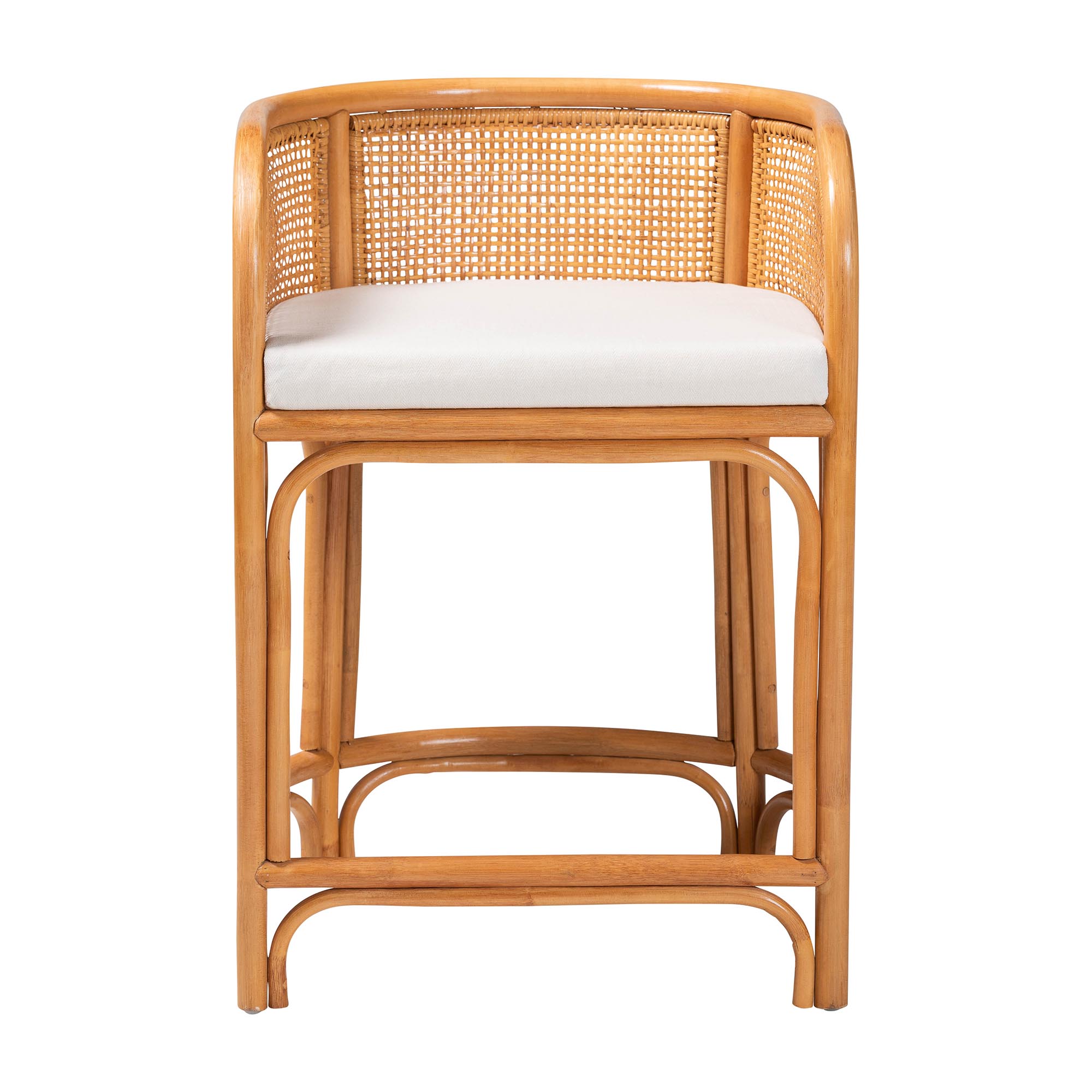 bali & pari Aria Natural Rattan Counter Stool with Backrest and Removable Cushion - Handwoven Cane Counter Height Seating for Kitchen Island or Dining Area