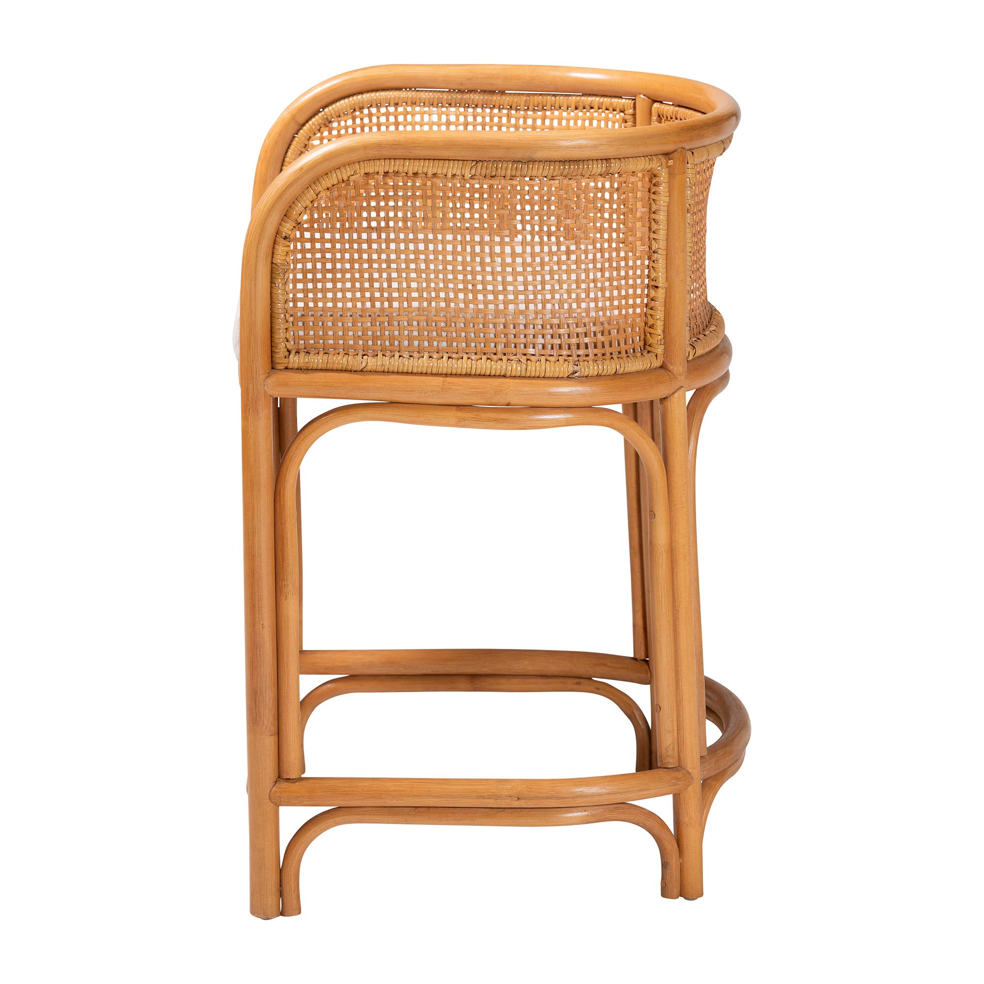 bali & pari Aria Natural Rattan Counter Stool with Backrest and Removable Cushion - Handwoven Cane Counter Height Seating for Kitchen Island or Dining Area