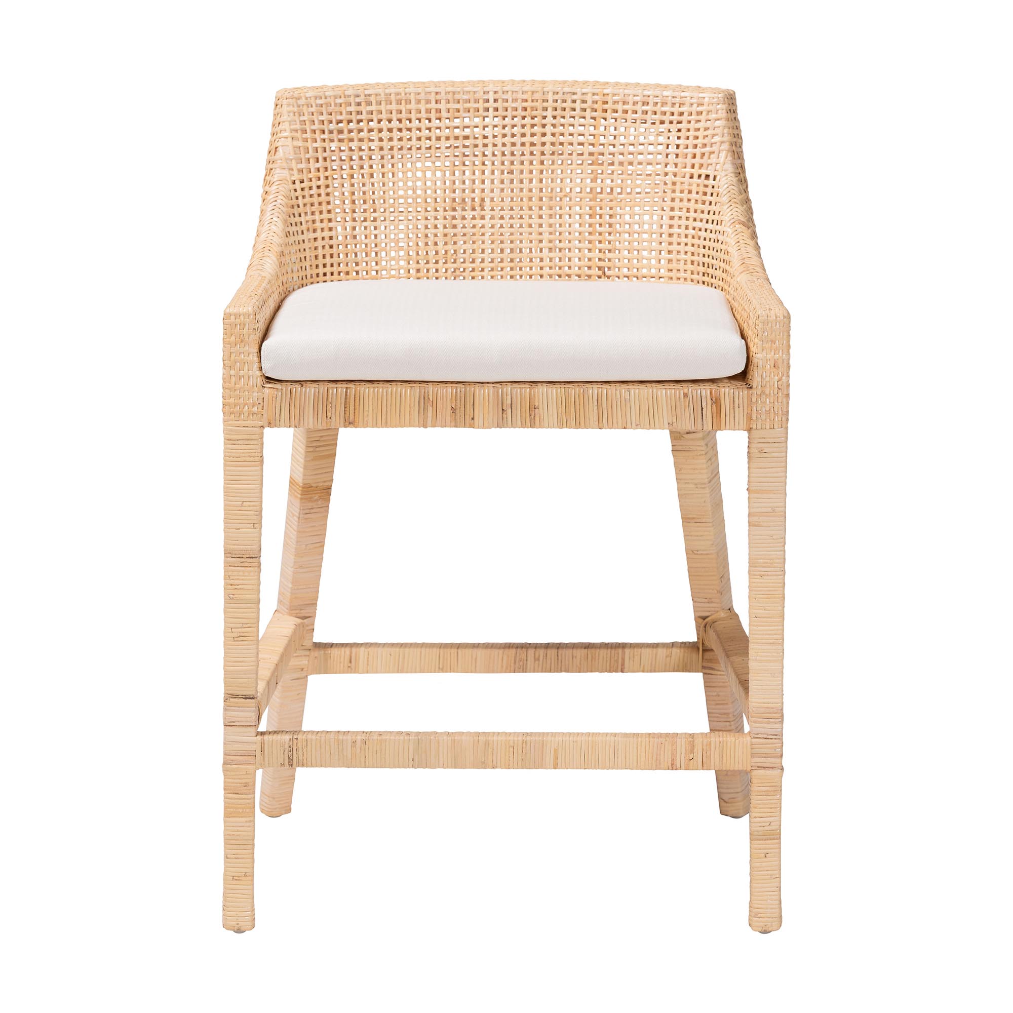 bali & pari Beata Natural Rattan Counter Stool - Handcrafted Wingback Counter Chair with Woven Detailing and Removable Cushion, Coastal Boho Style Seating for Kitchen Island or Dining Area
