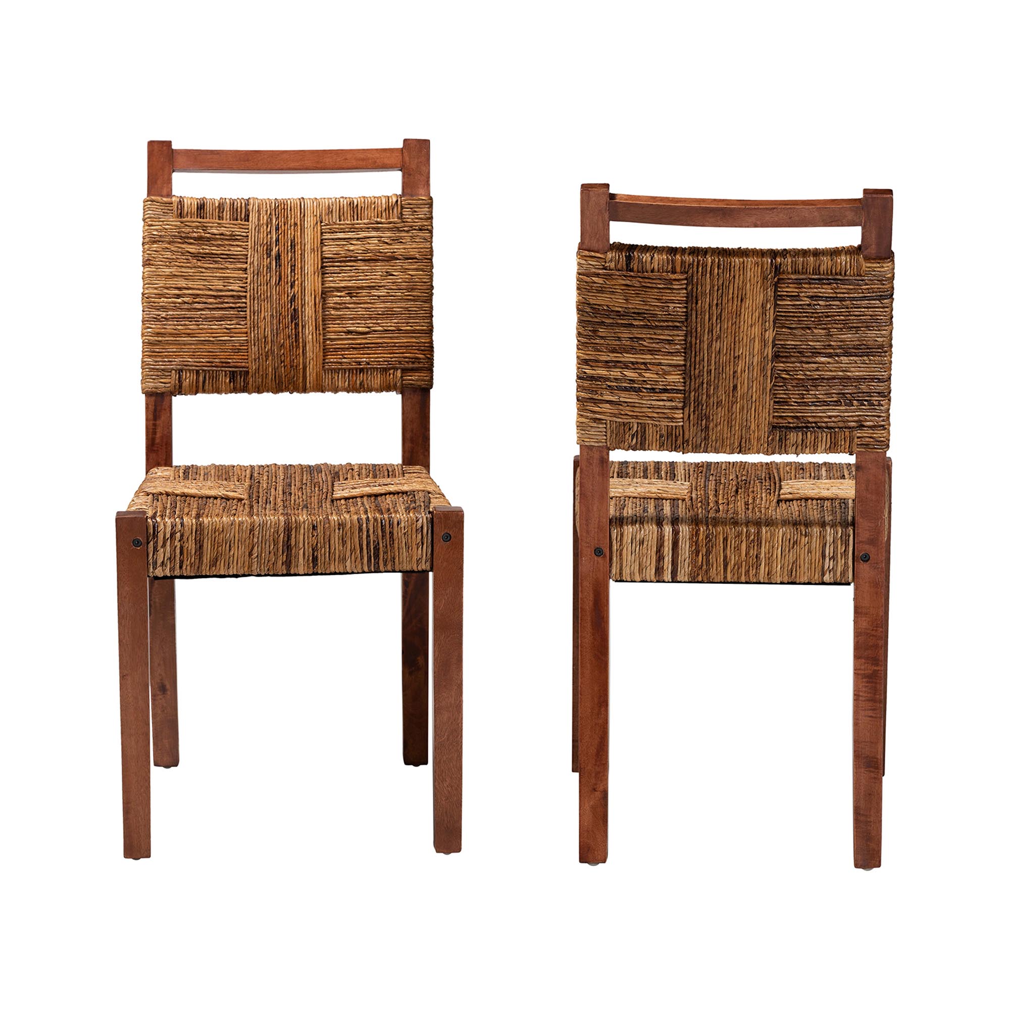 bali & pari Chabela Handwoven Seagrass Dining Chair Set of 2- Solid Mango Wood Frame with Woven Seat and Backrest, Rustic Boho Style Kitchen or Dining Room Seating, Brown