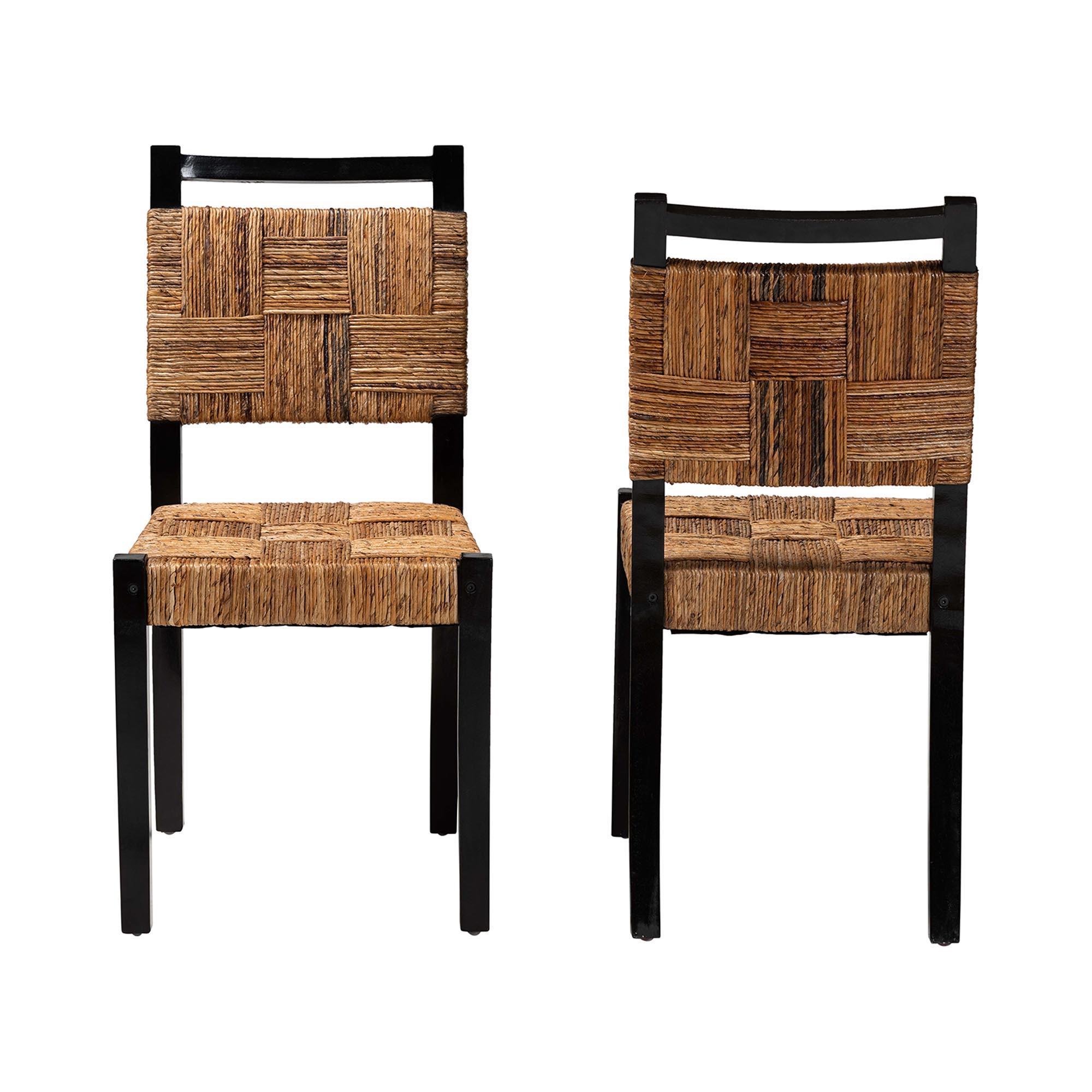 bali & pari Raniya Handwoven Seagrass Dining Chair Set of 2- Solid Mango Wood Frame with Woven Seat and Backrest, Rustic Boho Style Kitchen or Dining Room Seating, Black
