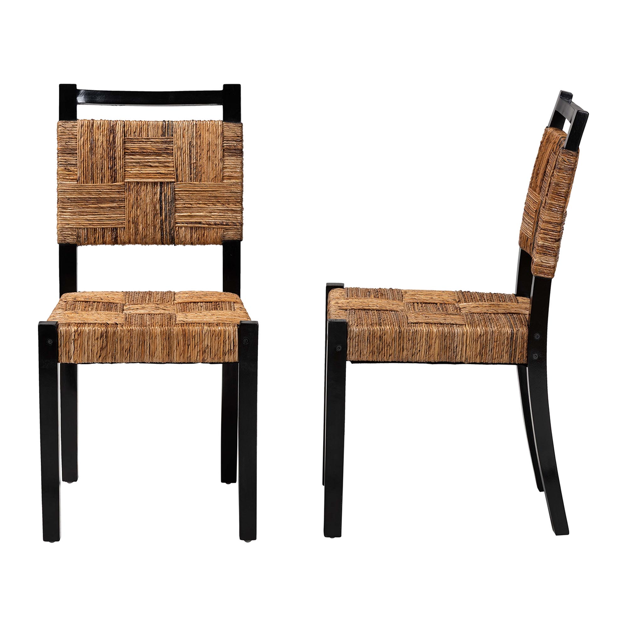 bali & pari Raniya Handwoven Seagrass Dining Chair Set of 2- Solid Mango Wood Frame with Woven Seat and Backrest, Rustic Boho Style Kitchen or Dining Room Seating, Black