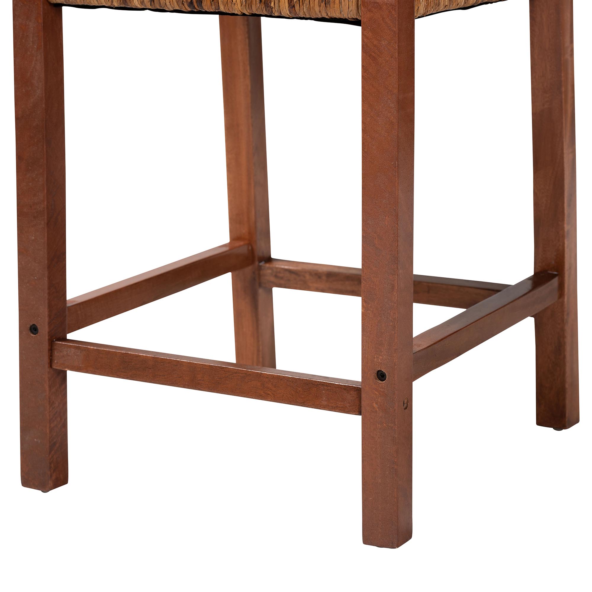 bali & pari Chabela Seagrass Counter Stool Set of 2 - Solid Mango Wood Frame with Woven Seat and Backrest, Rustic Boho Style Dining or Kitchen Island Seating, Brown
