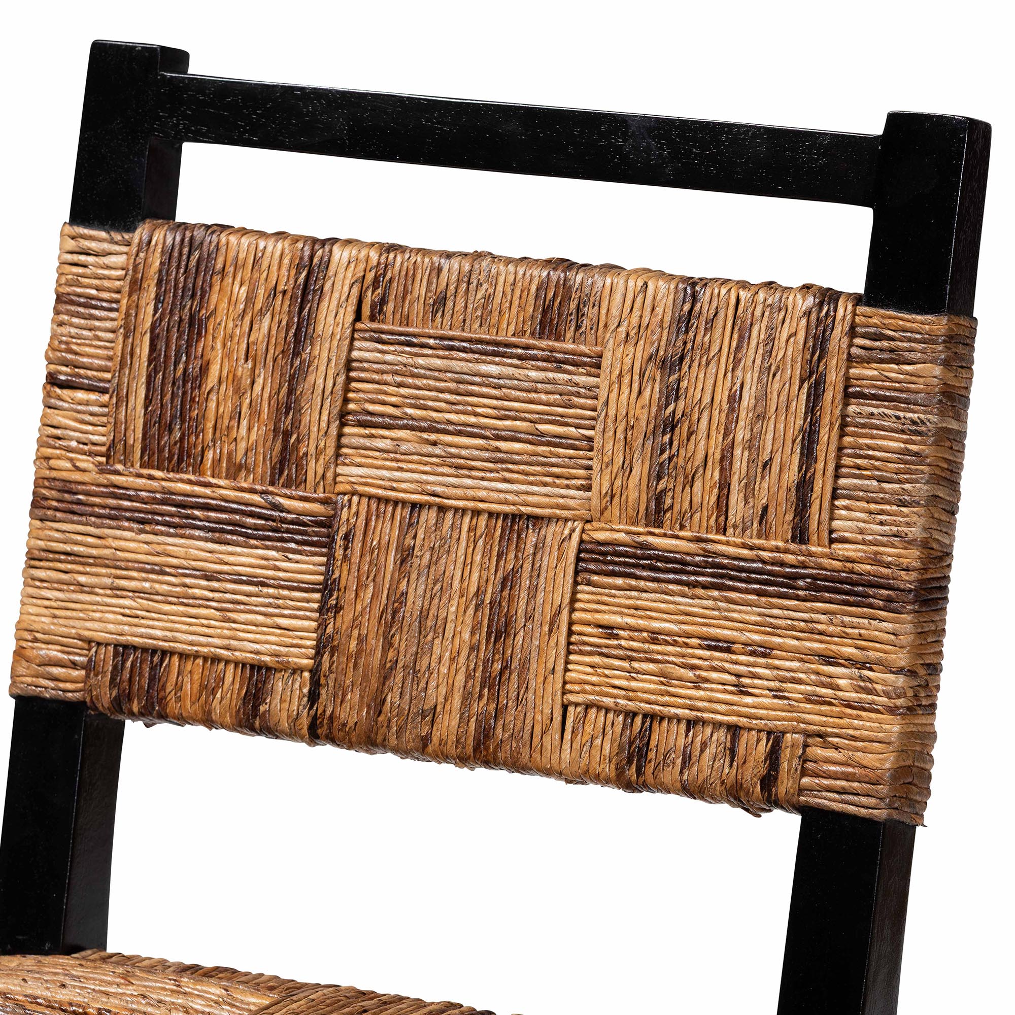 bali & pari Raniya Seagrass Counter Stool Set of 2 - Solid Mango Wood Frame with Woven Seat and Backrest, Rustic Boho Style Dining or Kitchen Island Seating, Black
