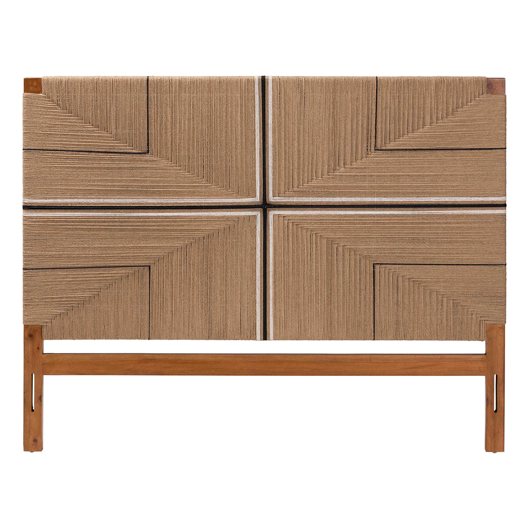 bali & pari Prita Paper Loom Headboard with Mahogany Wood Frame, Handwoven Bed Backrest Panel with Geometric Design, Boho Rustic Bedroom Accent, Queen Size