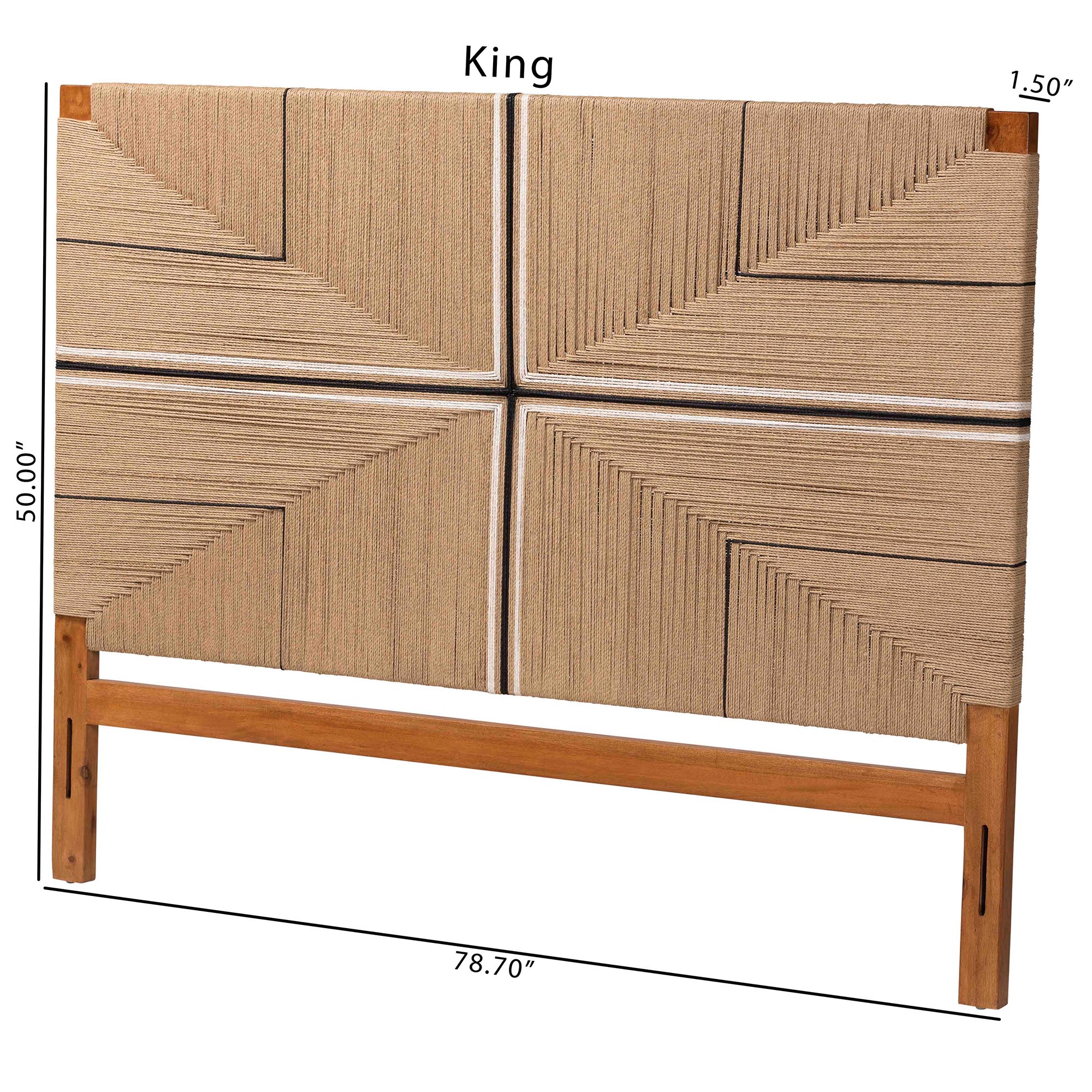 bali & pari Prita Paper Loom Headboard with Mahogany Wood Frame, Handwoven Bed Backrest Panel with Geometric Design, Boho Rustic Bedroom Accent, King Size