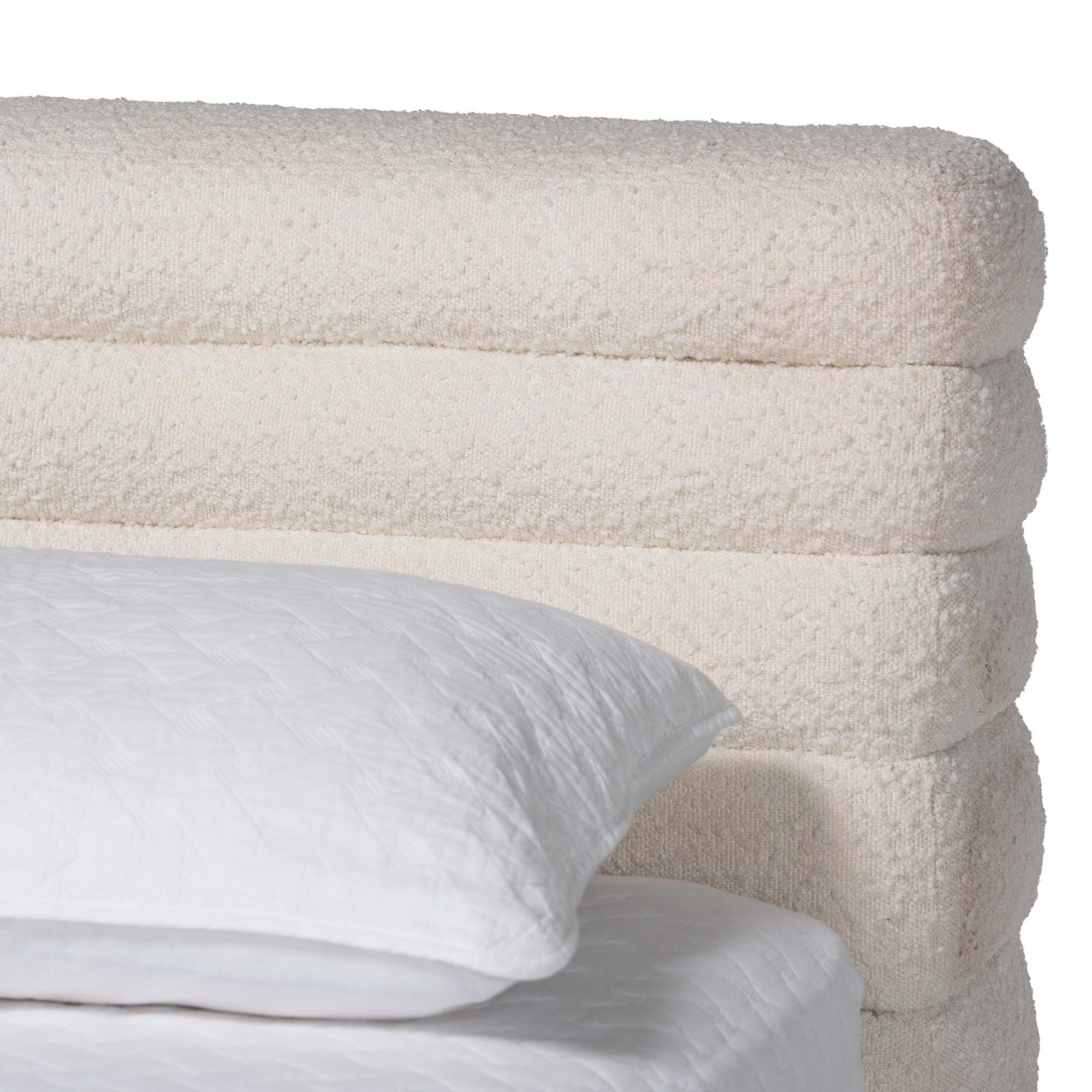 Baxton Studio Alfie Boucle Floating Bed with Channel Tufted Headboard - Low Profile Minimalist Platform Bed Frame, Cream, King
