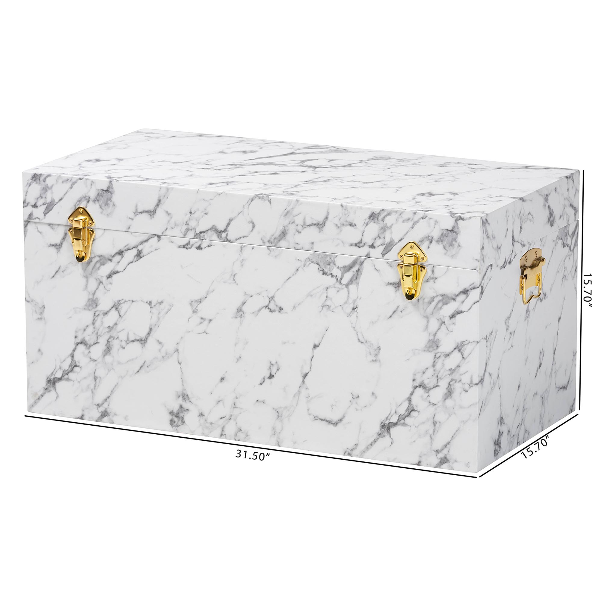 Baxton Studio Brenta Storage Trunk with Lift-Top Lid - Decorative Organizer Chest with Faux Marble Effect, Contemporary Storage Solution