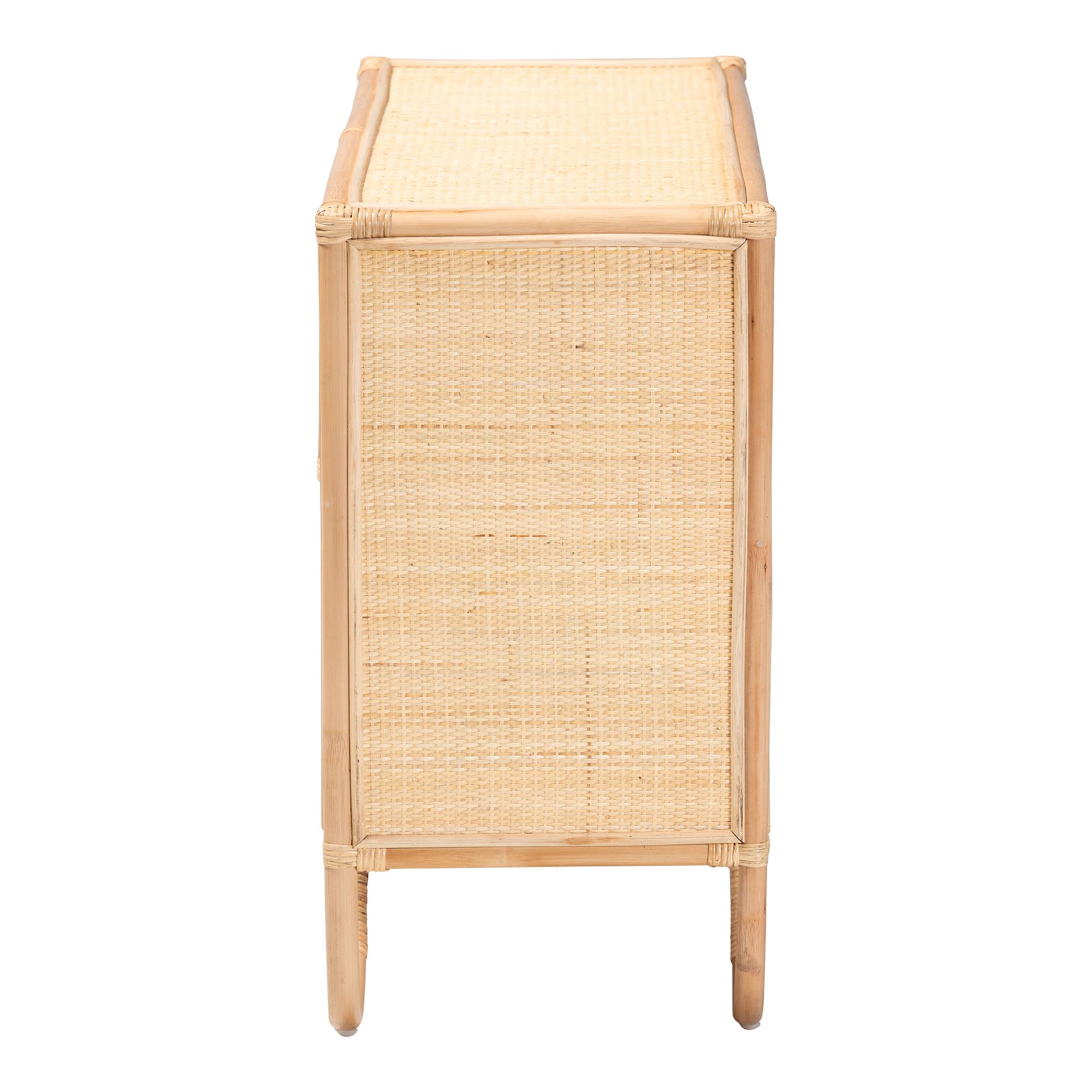 bali & pari Acelin Natural Rattan Storage Cabinet - Handcrafted Boho Accent Console with Floral Woven Doors, Natural Wicker Sideboard for Living Room or Entryway