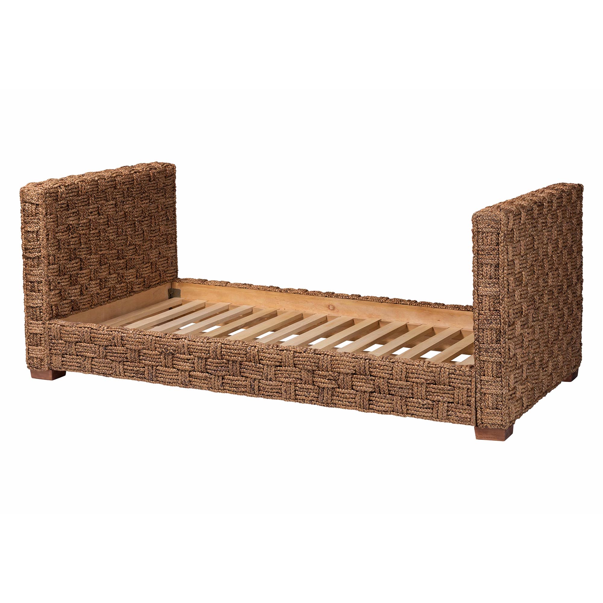 bali & pari Rhinos Handwoven Seagrass Daybed - Twin Size Coastal Boho Bed Frame with Basketweave Design