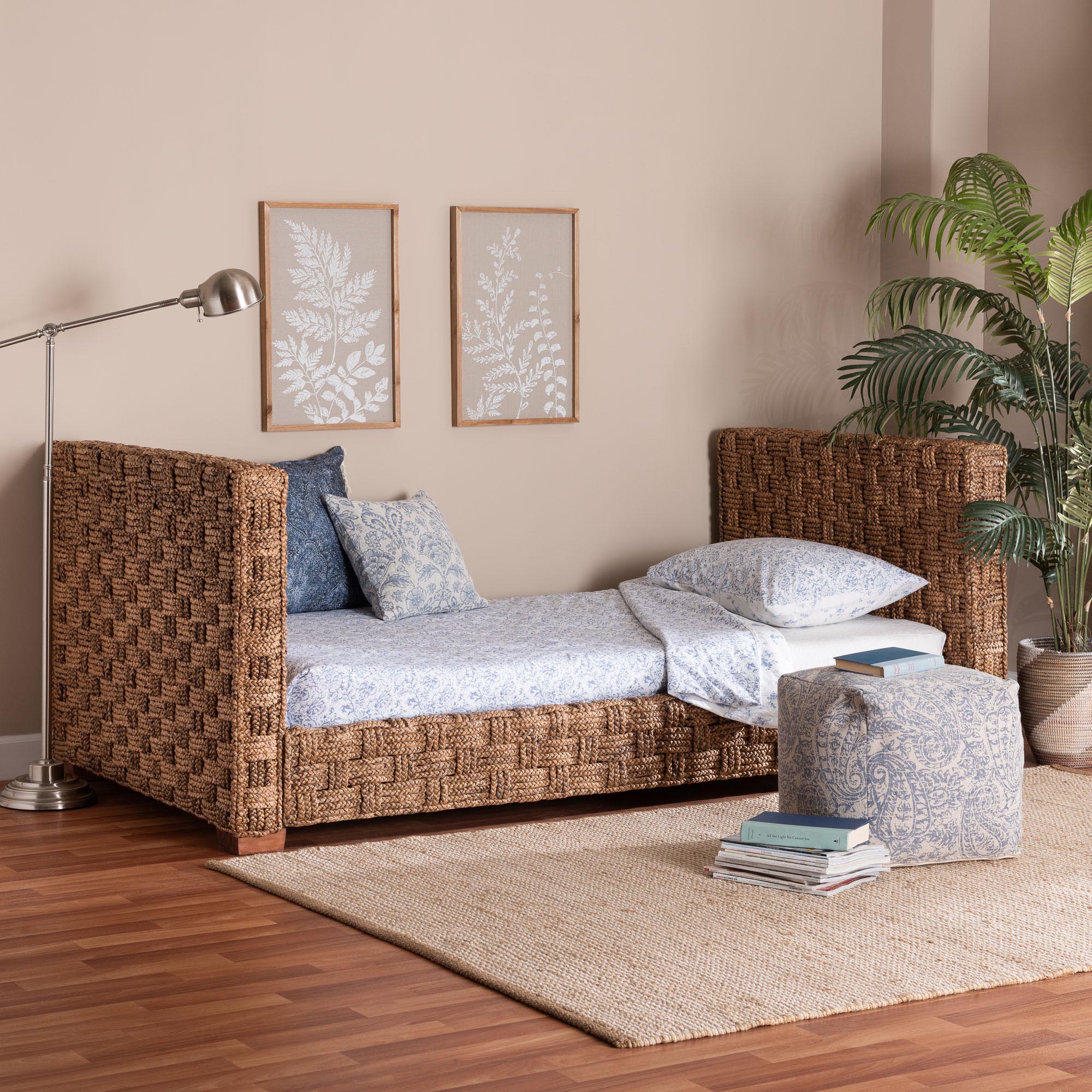 bali & pari Rhinos Handwoven Seagrass Daybed - Twin Size Coastal Boho Bed Frame with Basketweave Design