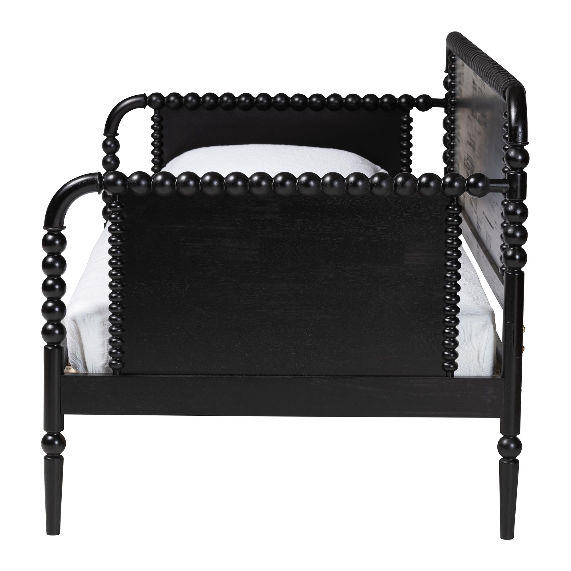 Baxton Studio Lucera Bobbin Daybed - Wooden Spindle Bed Frame, Classic Style Sofa Bed for Bedroom or Guest Room, Twin, Black