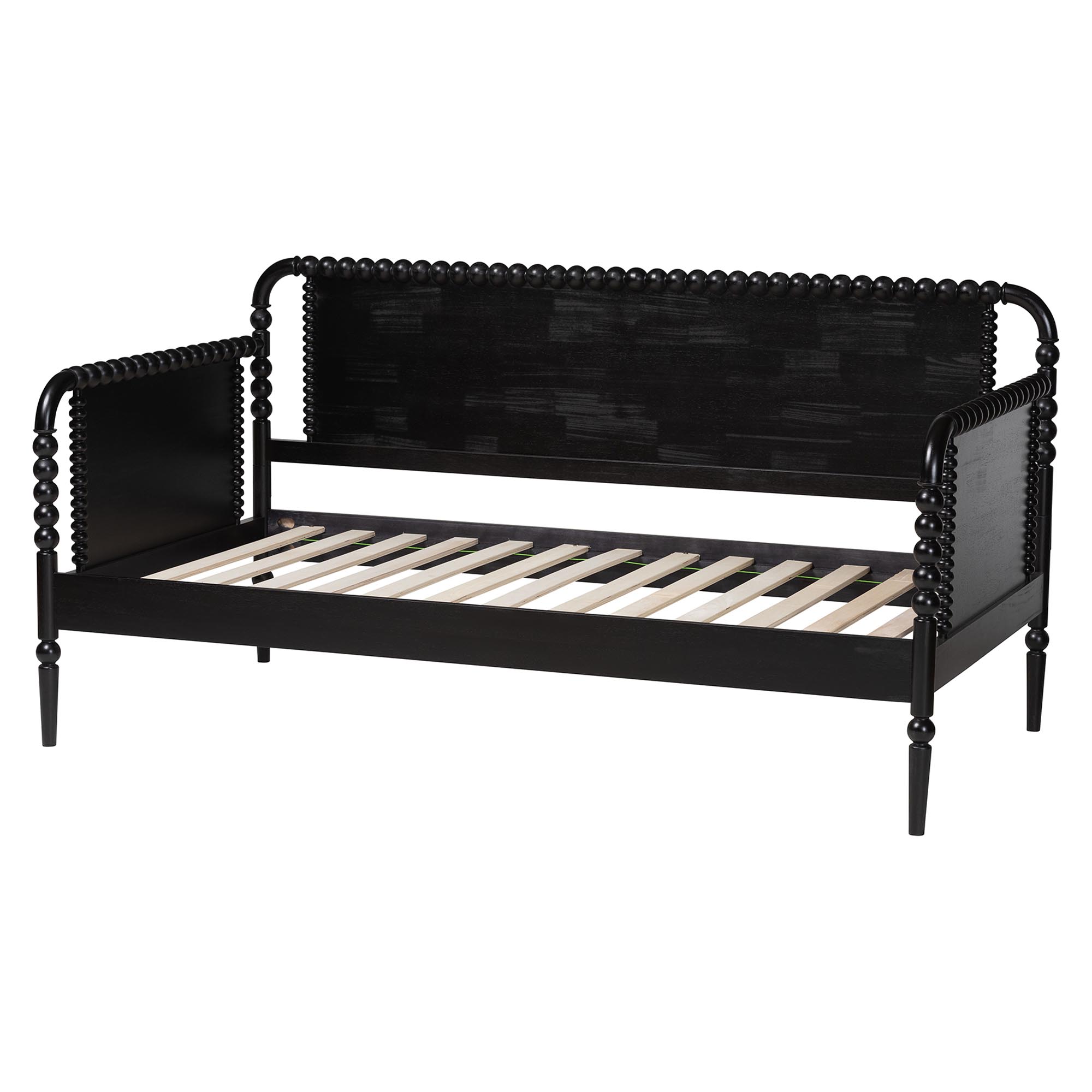 Baxton Studio Lucera Bobbin Daybed - Wooden Spindle Bed Frame, Classic Style Sofa Bed for Bedroom or Guest Room, Twin, Black